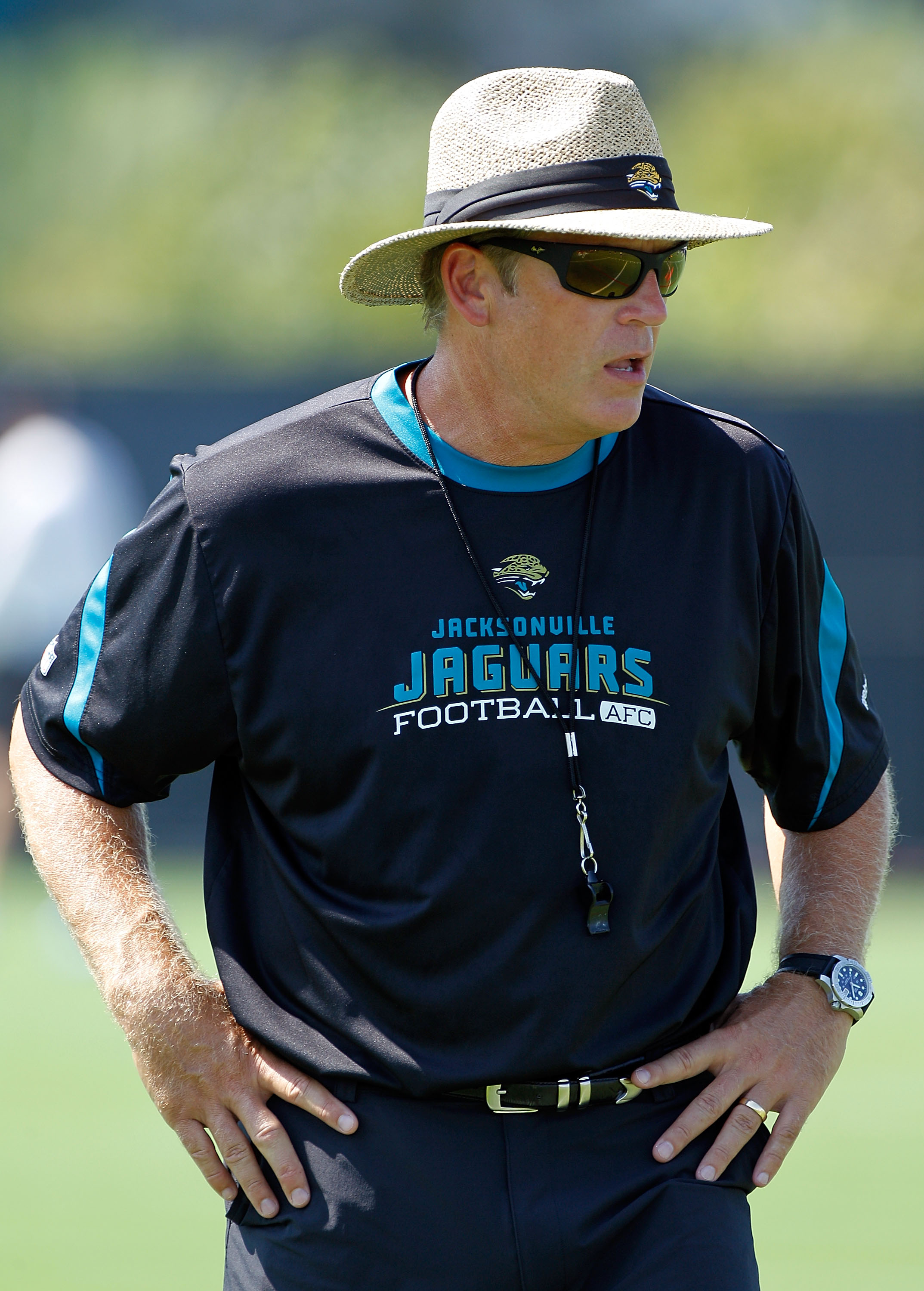 JACKSONVILLE, FL - JULY 30:  Head coach Jack Del Rio of the Jacksonville Jaguars during the first day of Training Camp at EverBank Field on July 30, 2010 in Jacksonville, Florida.  (Photo by Sam Greenwood/Getty Images)