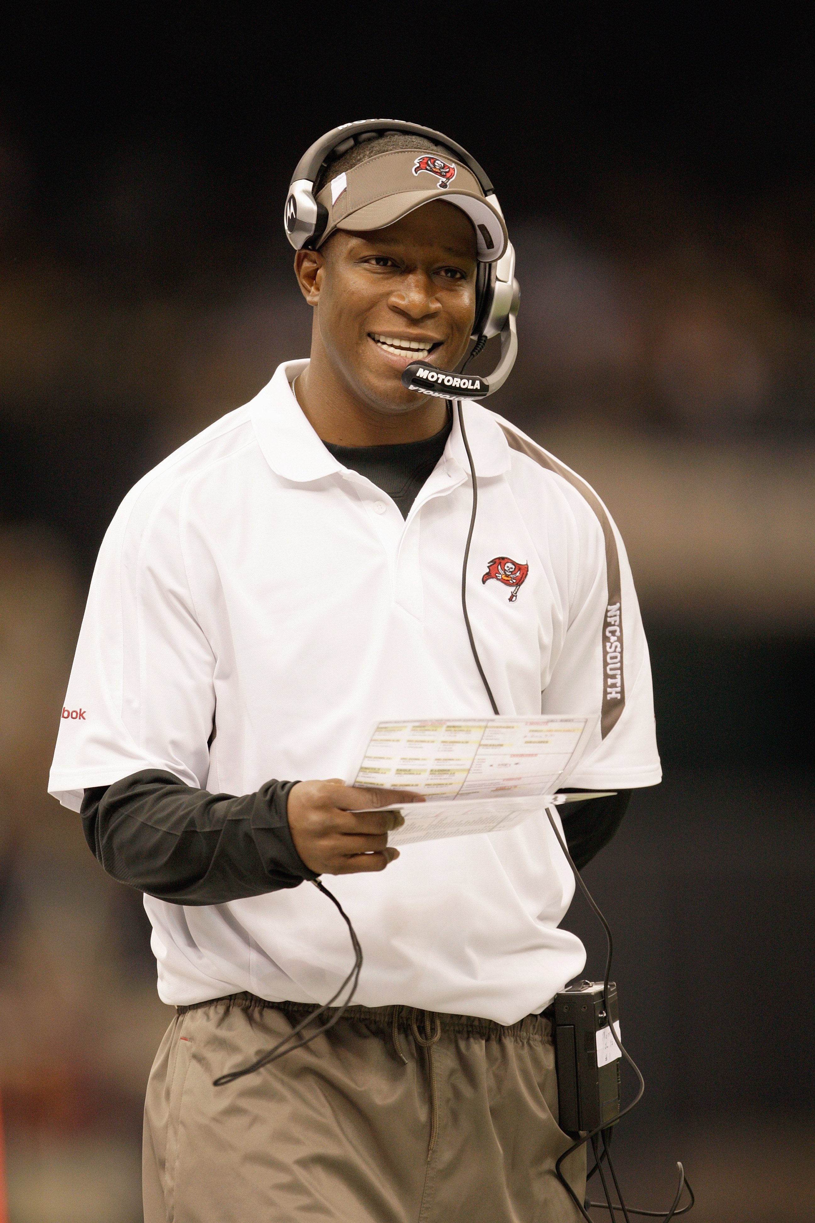 NEW ORLEANS - DECEMBER 27:  Head coach Raheem Morris of the Tampa Bay Buccaneers walks on the sidelines during the game against the New Orleans Saints at the Louisiana Superdome on December 27, 2009 in New Orleans, Louisiana. (Photo by Jamie Squire/Getty