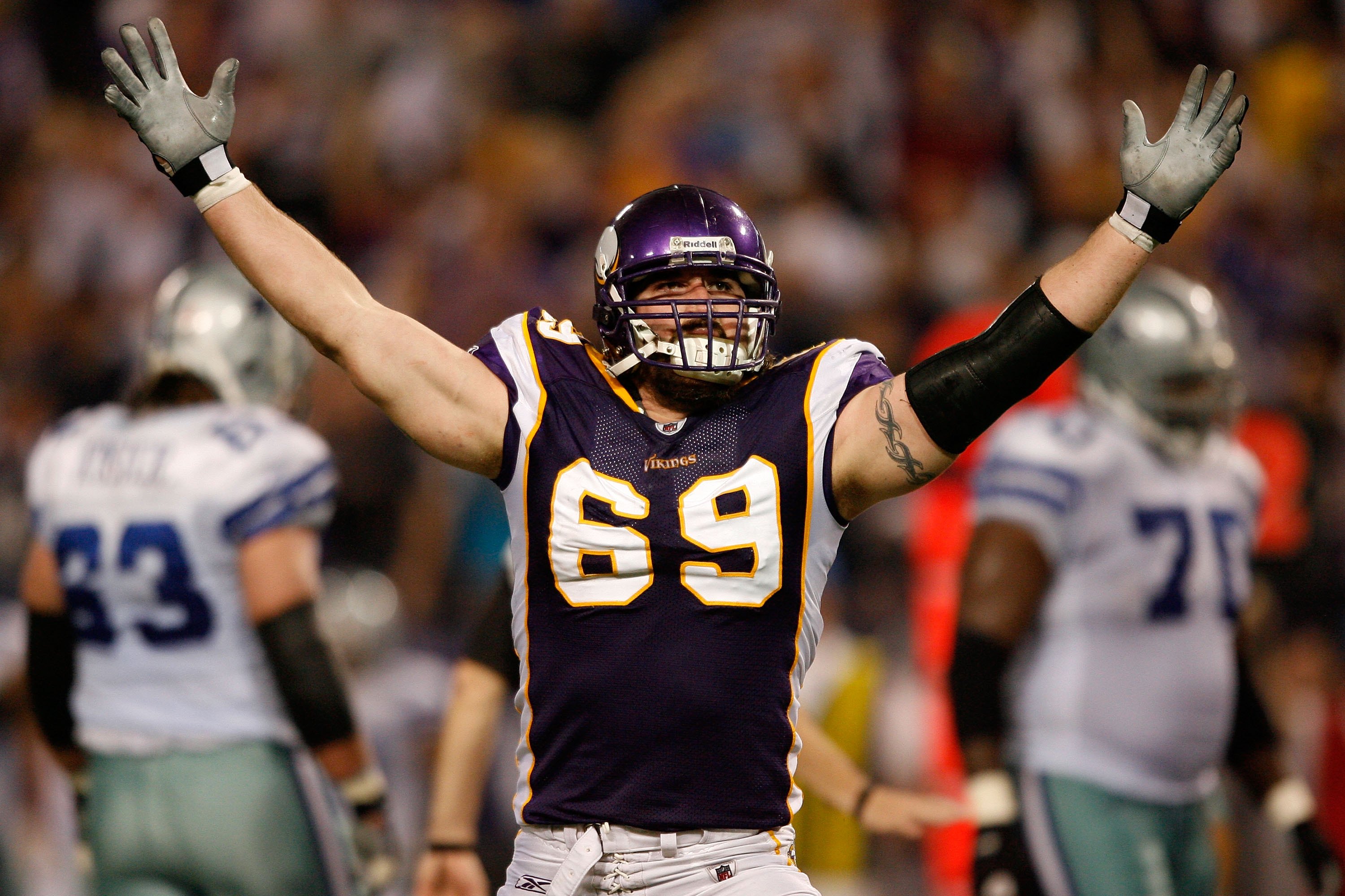 Minnesota Vikings defensive end Jared Allen (69) on the sideline