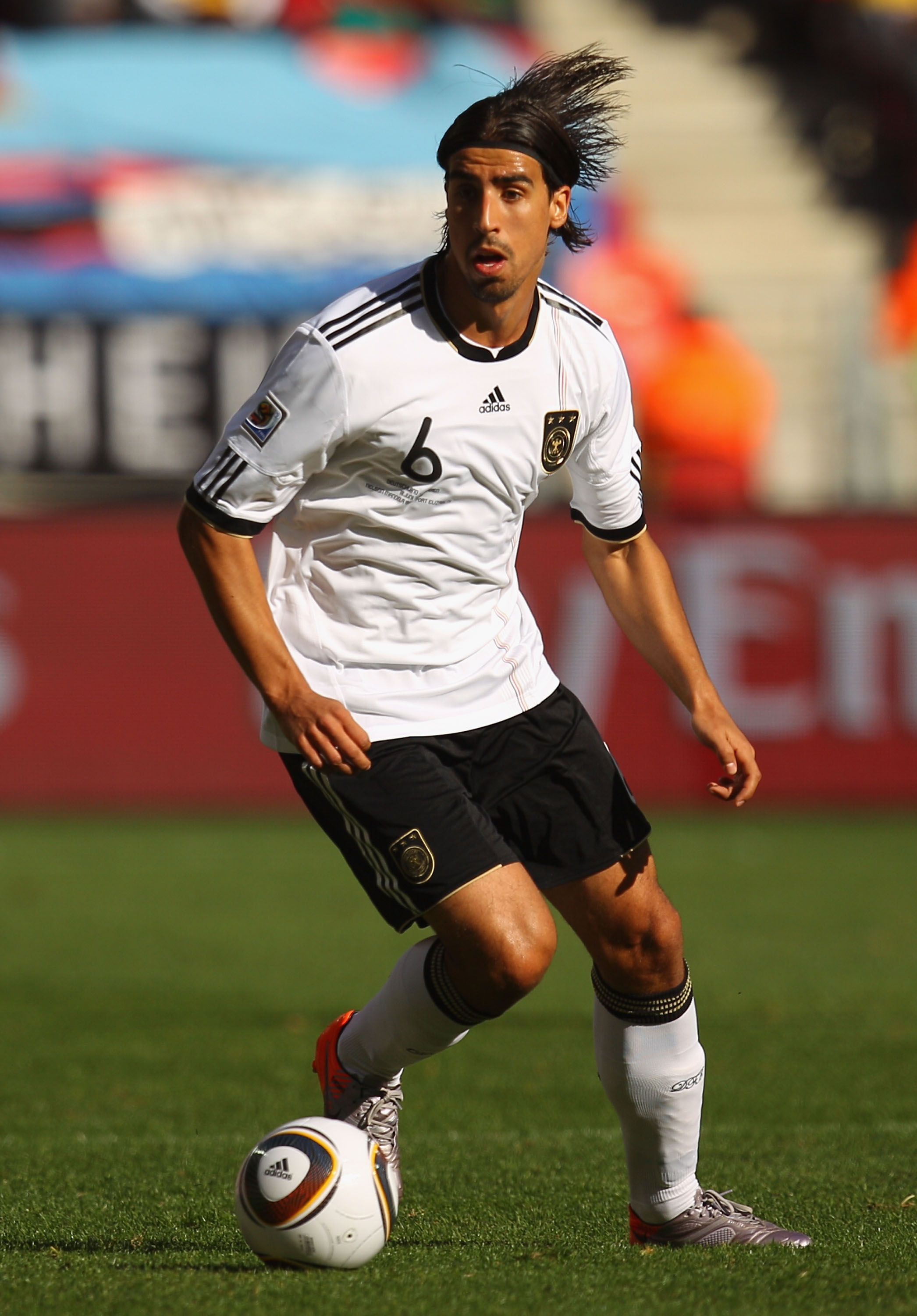 PORT ELIZABETH, SOUTH AFRICA - JUNE 18:  Sami Khedira of Germany in action during the 2010 FIFA World Cup South Africa Group D match between Germany and Serbia at Nelson Mandela Bay Stadium on June 18, 2010 in Port Elizabeth, South Africa.  (Photo by Came