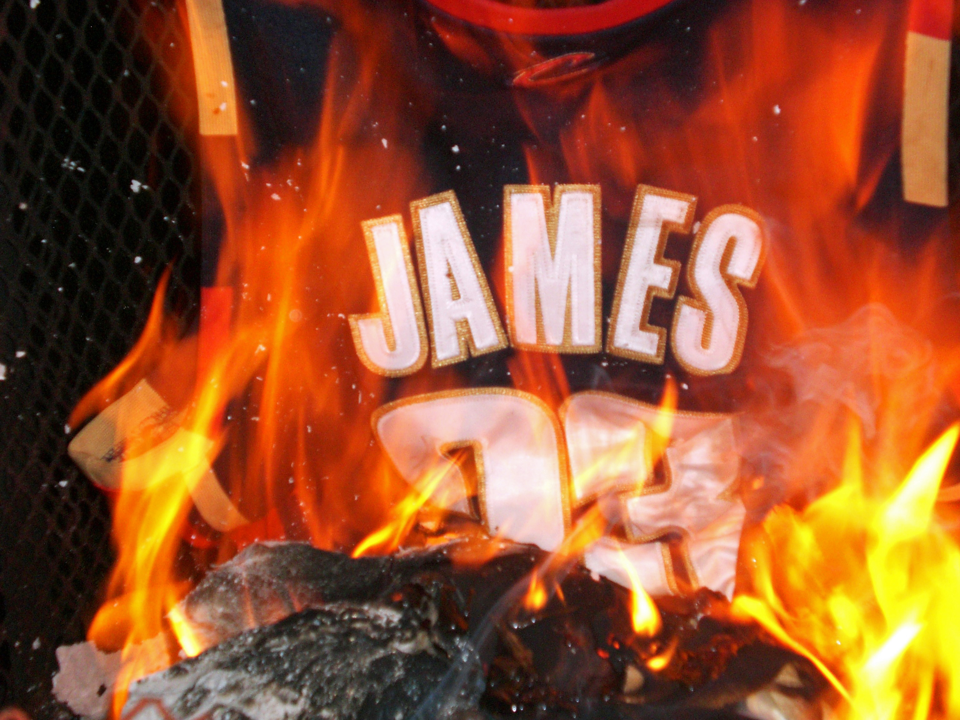 burning lebron jersey