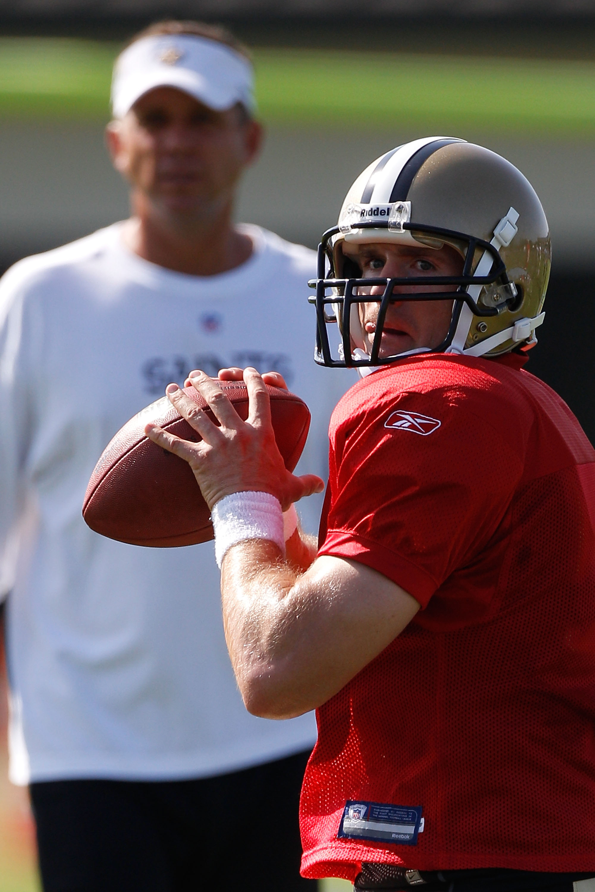 METAIRIE, LA - JULY 30:  Drew Brees #9 of the New Orleans Saints during training camp on July 30, 2010 in Metairie, Louisiana.  (Photo by Chris Graythen/Getty Images)