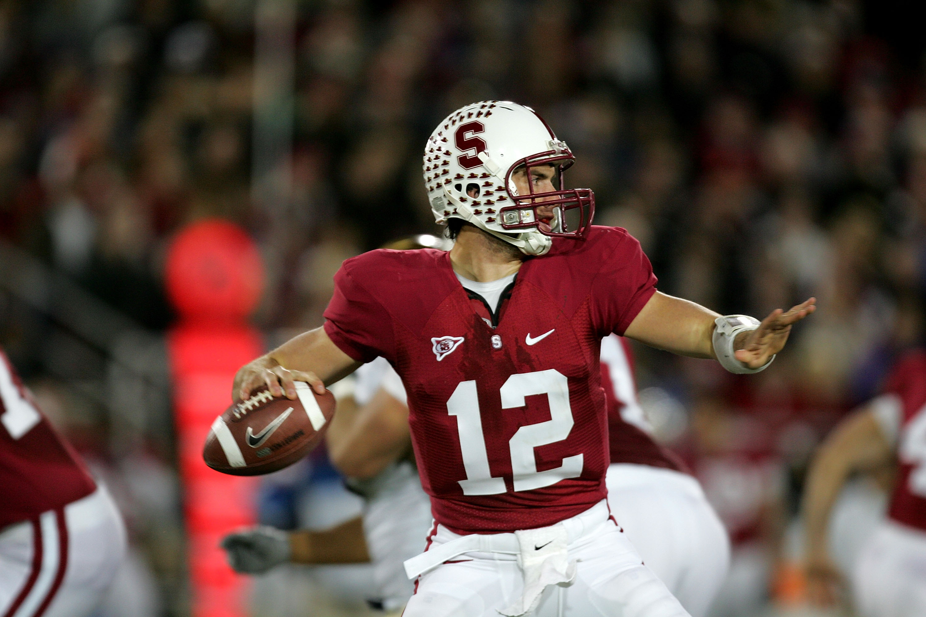 PALO ALTO, CA - NOVEMBER 28: Andrew Luck #12 of the Stanford Cardinal throws the ball during their game against the Notre Dame Fighting Irish at Stanford Stadium on November 28, 2009 in Palo Alto, California. (Photo by Ezra Shaw/Getty Images)
