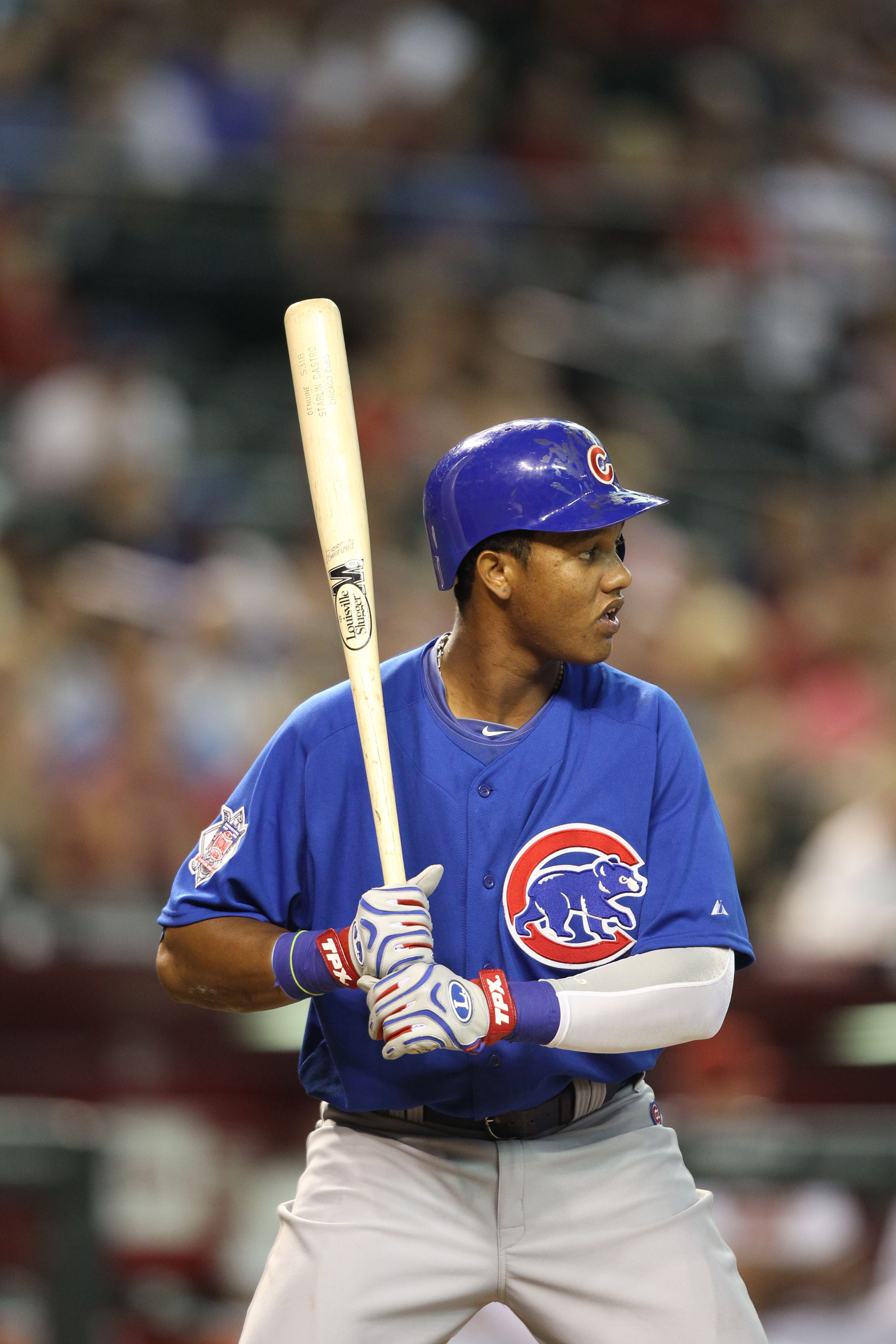 PHOENIX - JULY 05:  Starlin Castro #13 of the Chicago Cubs bats against the Arizona Diamondbacks during the Major League Baseball game at Chase Field on July 5, 2010 in Phoenix, Arizona.  (Photo by Christian Petersen/Getty Images)