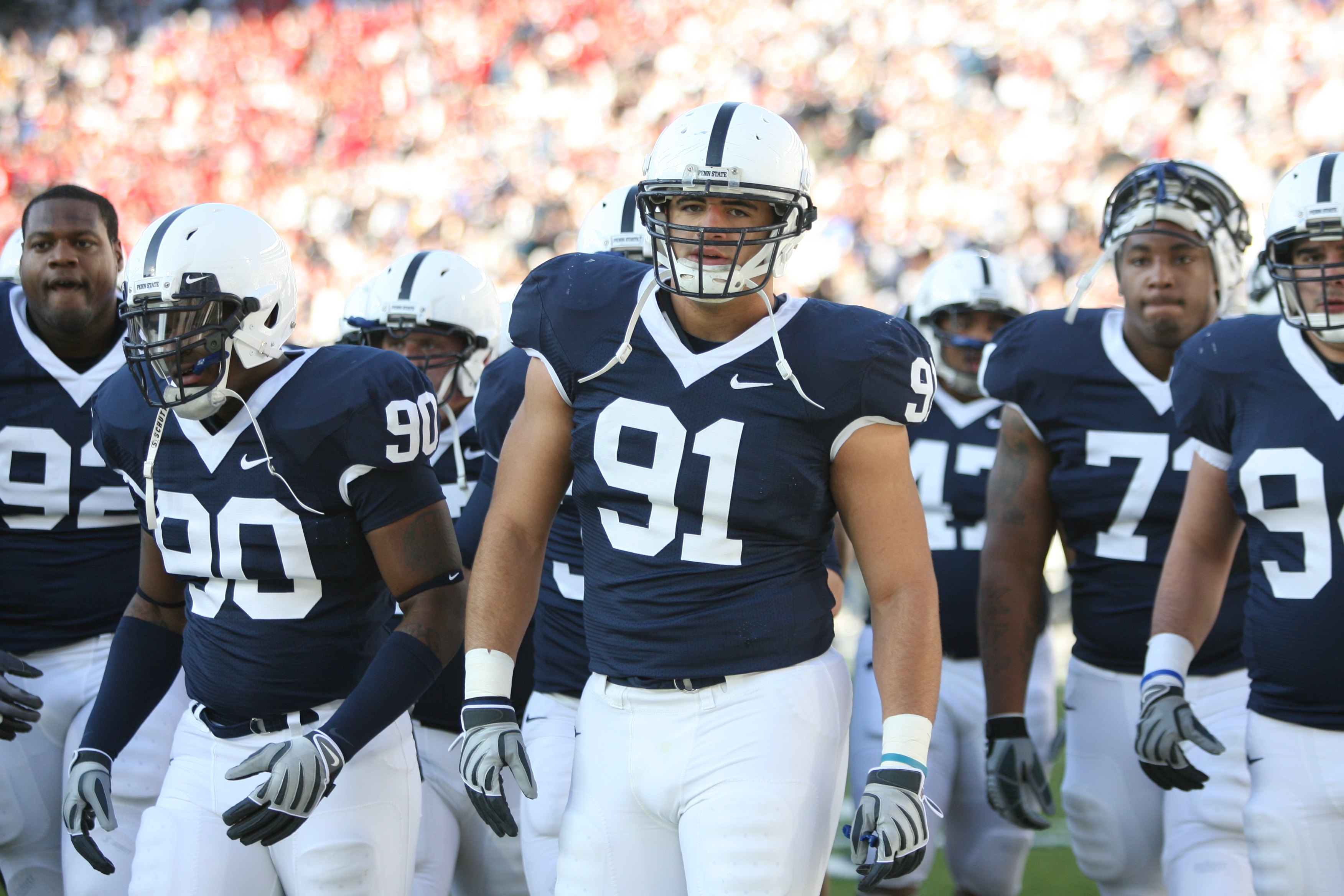 STATE COLLEGE, PA - NOVEMBER 7: Defensive tackle Jared Odrick #91 of the Penn State Nittany Lions walks off the field after warm-ups before a game against the Ohio State Buckeyes on November 7, 2009 at Beaver Stadium in State College, Pennsylvania. Ohio