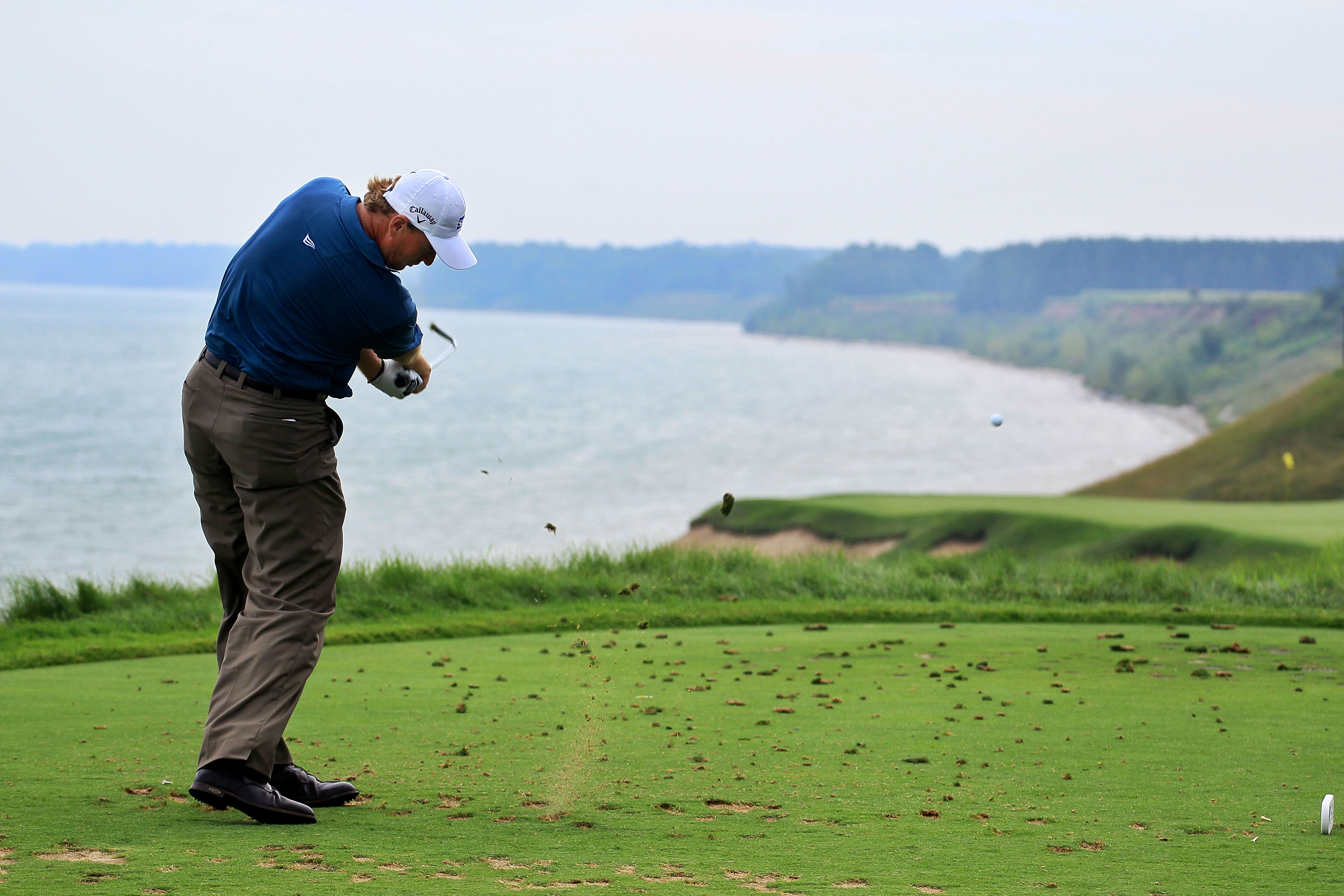 KOHLER, WI - AUGUST 13:  Ernie Els of South Africa hits a tee shot on the third hole during the second round of the 92nd PGA Championship on the Straits Course at Whistling Straits on August 13, 2010 in Kohler, Wisconsin.  (Photo by Andy Lyons/Getty Image