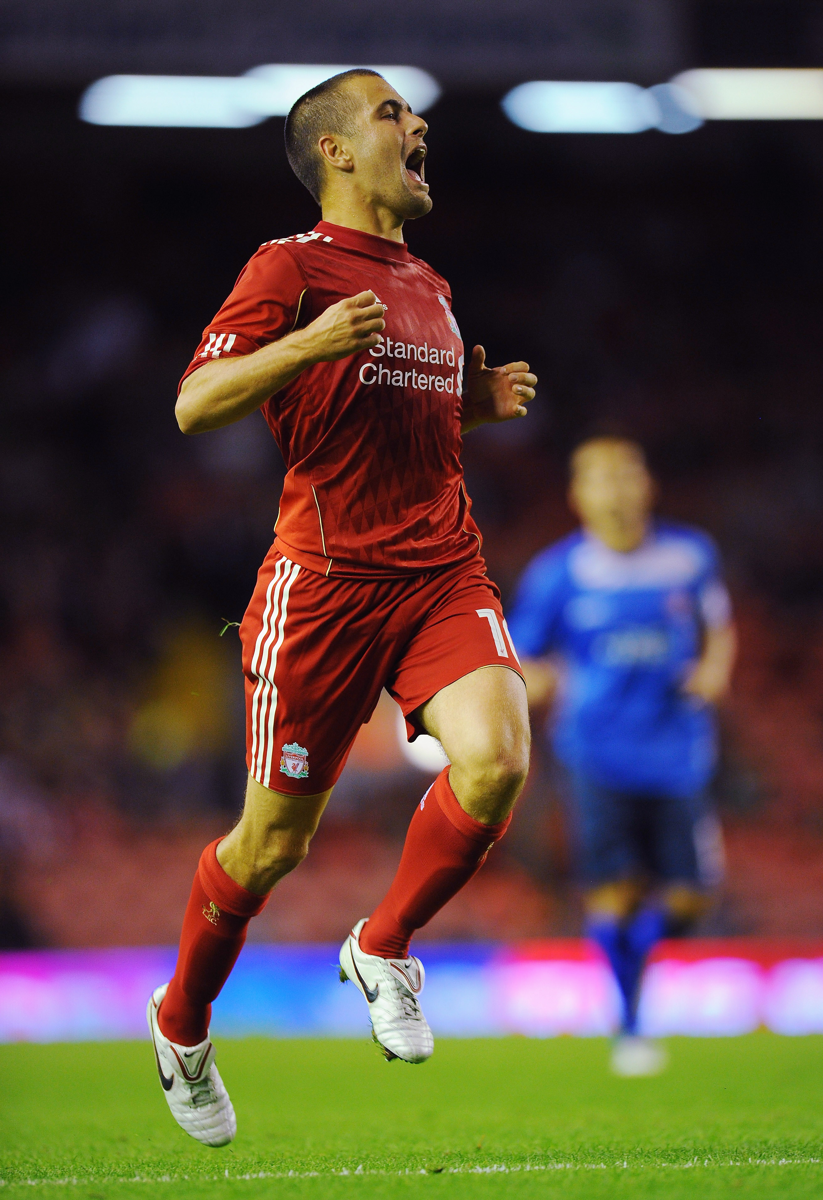 LIVERPOOL, ENGLAND - AUGUST 05:  Joe Cole of Liverpool shows his frustration during the Europa League, Third Qualifying Round, Second Leg match between Liverpool and FK Rabotnicki at Anfield on August 5, 2010 in Liverpool, England.  (Photo by Clive Mason/