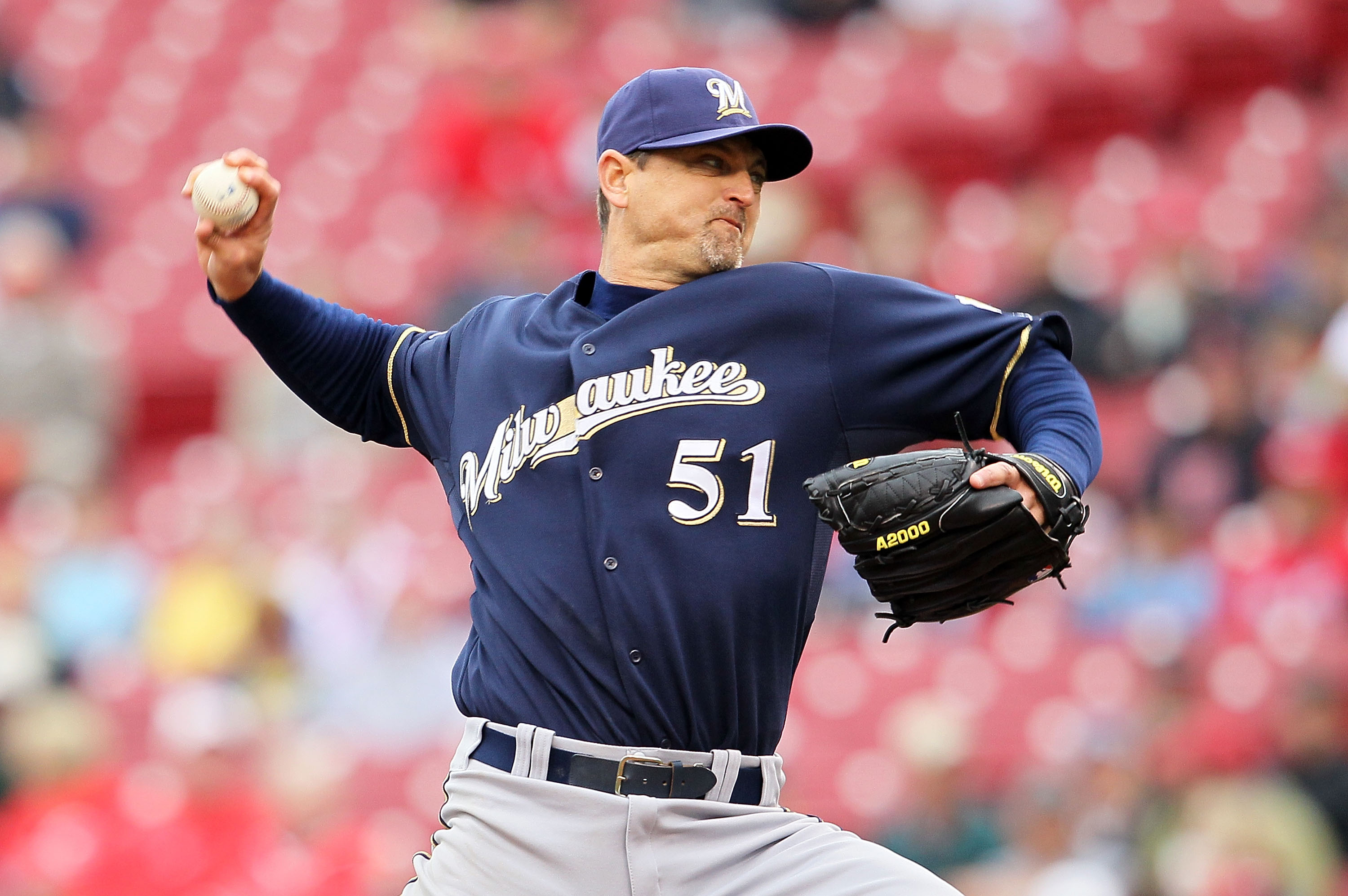 CINCINNATI - MAY 18:  Trevor Hoffman #51 of the Milwaukee Brewers throws a pitch in the 9th inning during the game against the Cincinnati Reds at Great American Ball Park on May 18, 2010 in Cincinnati, Ohio. The Reds won 5-4. (Photo by Andy Lyons/Getty Im