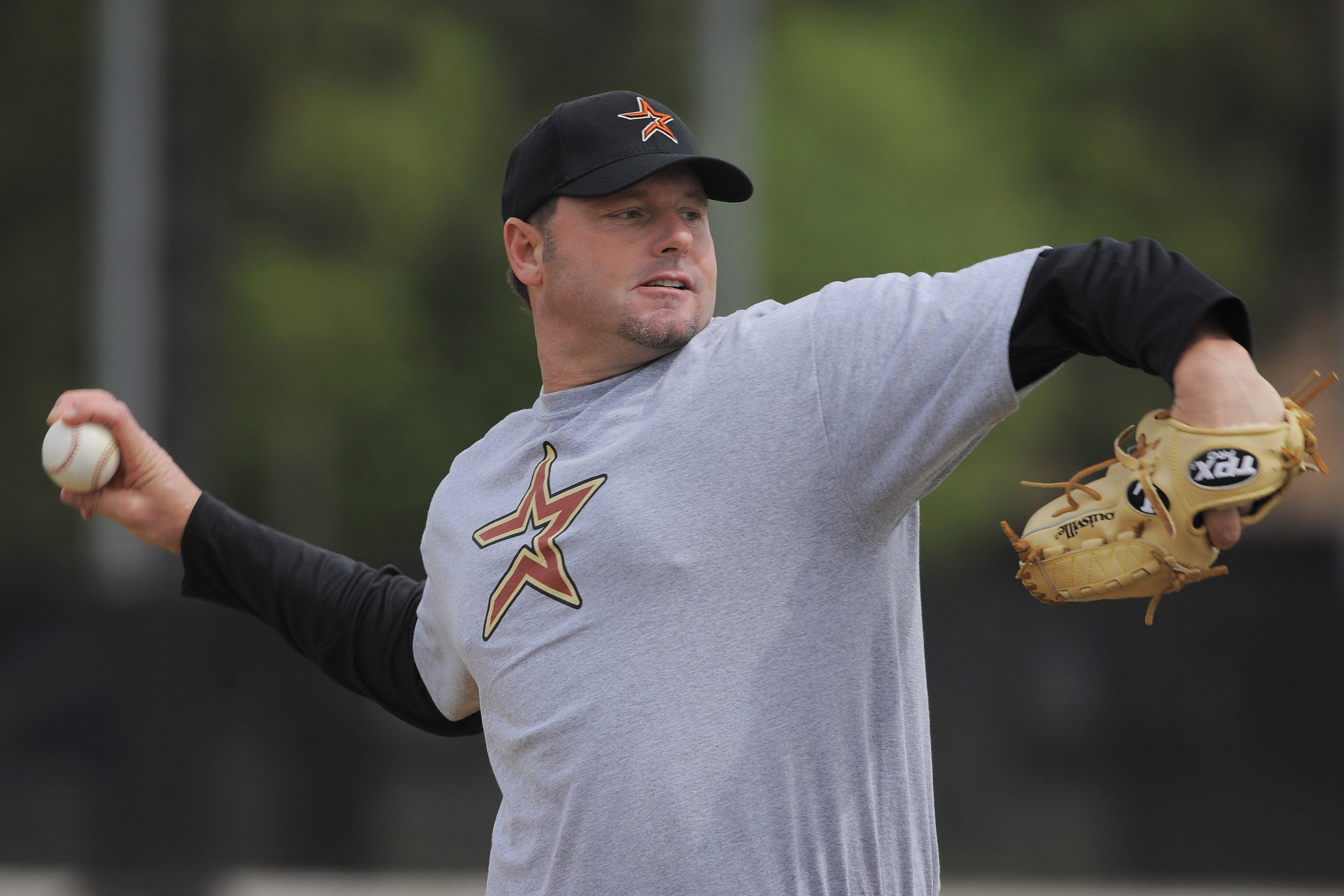 KISSIMMEE, FL - FEBRUARY 27: Roger Clemens throws during minor league batting practice at Houston Spring Training at Osceola County Stadium on February 27, 2008 in Kissimmee, Florida. The U.S. House Oversight and Government Reform Committee has asked the