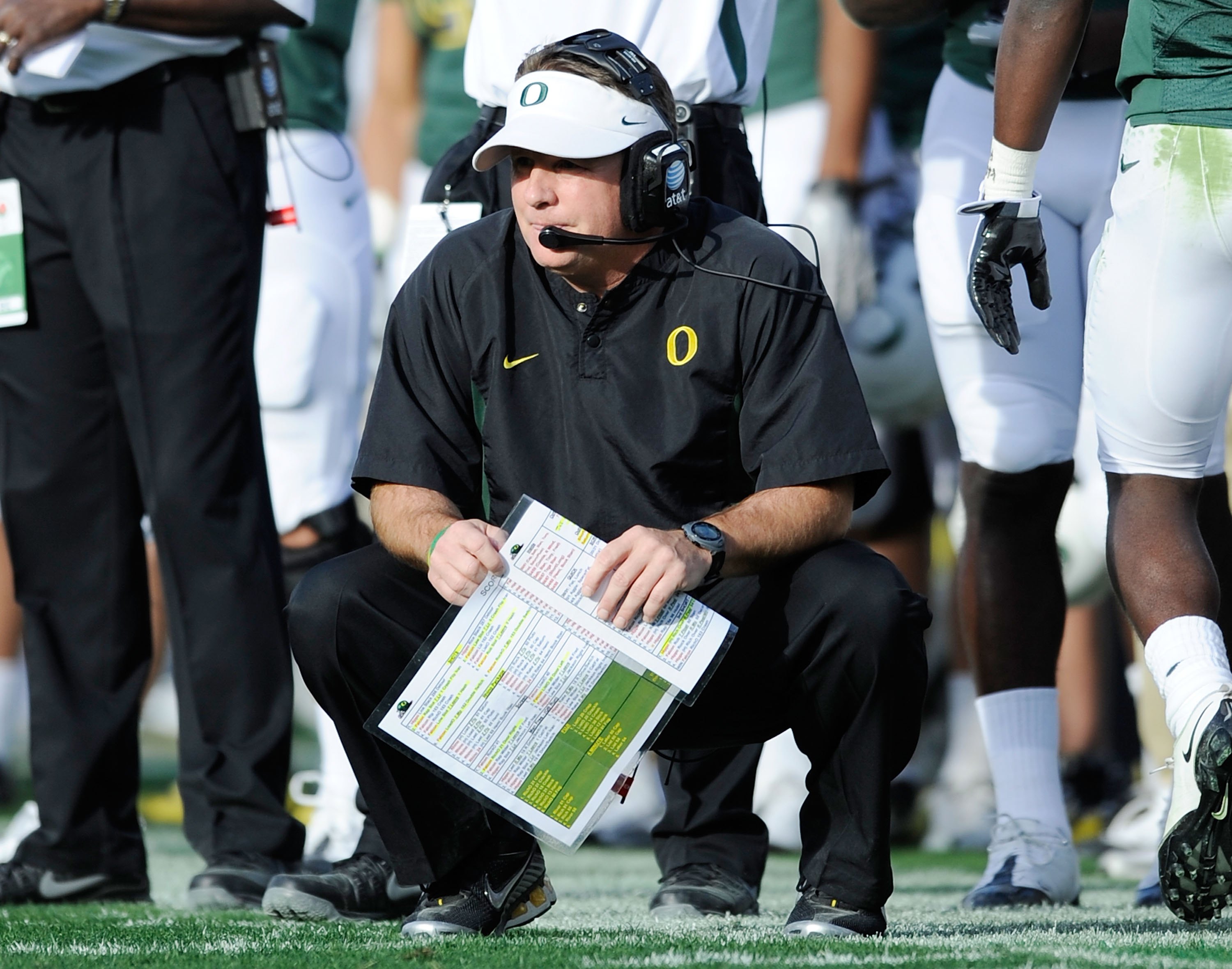 PASADENA, CA - JANUARY 01: Head coach Chip Kelly of the Oregon Ducks stands on the sidelines during the game against the Ohio State Buckeyes at the 96th Rose Bowl game on January 1, 2010 in Pasadena, California. (Photo by Kevork Djansezian/Getty Images)