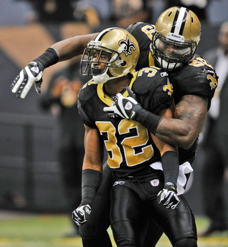 New Orleans Saints cornerbacks Jabari Greer (33) and Marquis Johnson (49)  during OTA workouts at their NFL football training facility in Metairie,  La., Thursday, May 31, 2012. (AP Photo/Gerald Herbert Stock Photo - Alamy