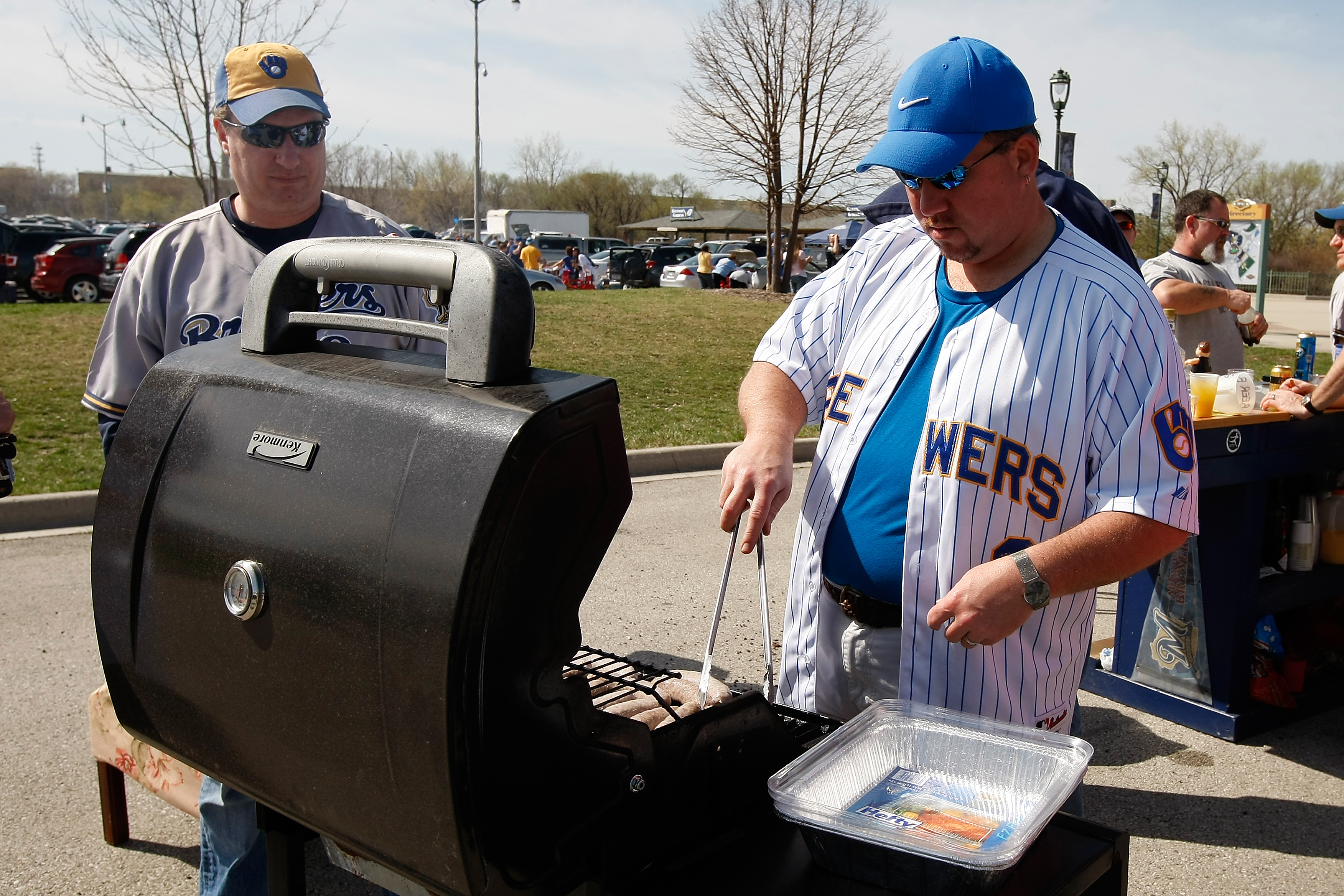 MILWAUKEE, WI - APRIL 05: Brewers fans tailgate in the parking lot prior to the game between the Colorado Rockies and the Milwaukee Brewers at Miller Park on April 5, 2010 in Milwaukee, Wisconsin. (Photo by Scott Boehm/Getty Images)