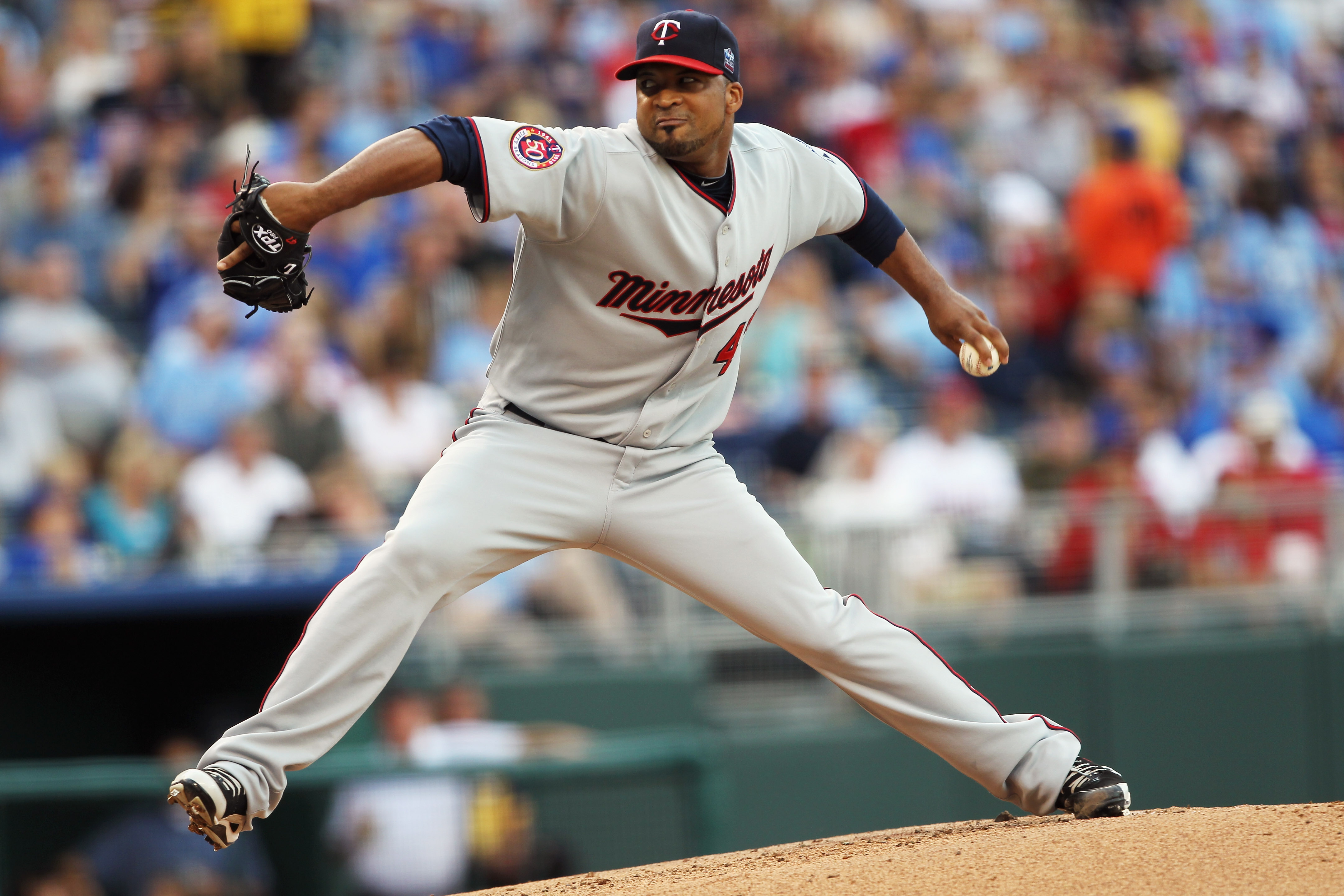 KANSAS CITY, MO - JULY 26:  Starting pitcher Francisco Liriano #47 of the Minnesota Twins pitches during the 1st inning of the game against the Kansas City Royals on July 26, 2010 at Kauffman Stadium in Kansas City, Missouri.  (Photo by Jamie Squire/Getty