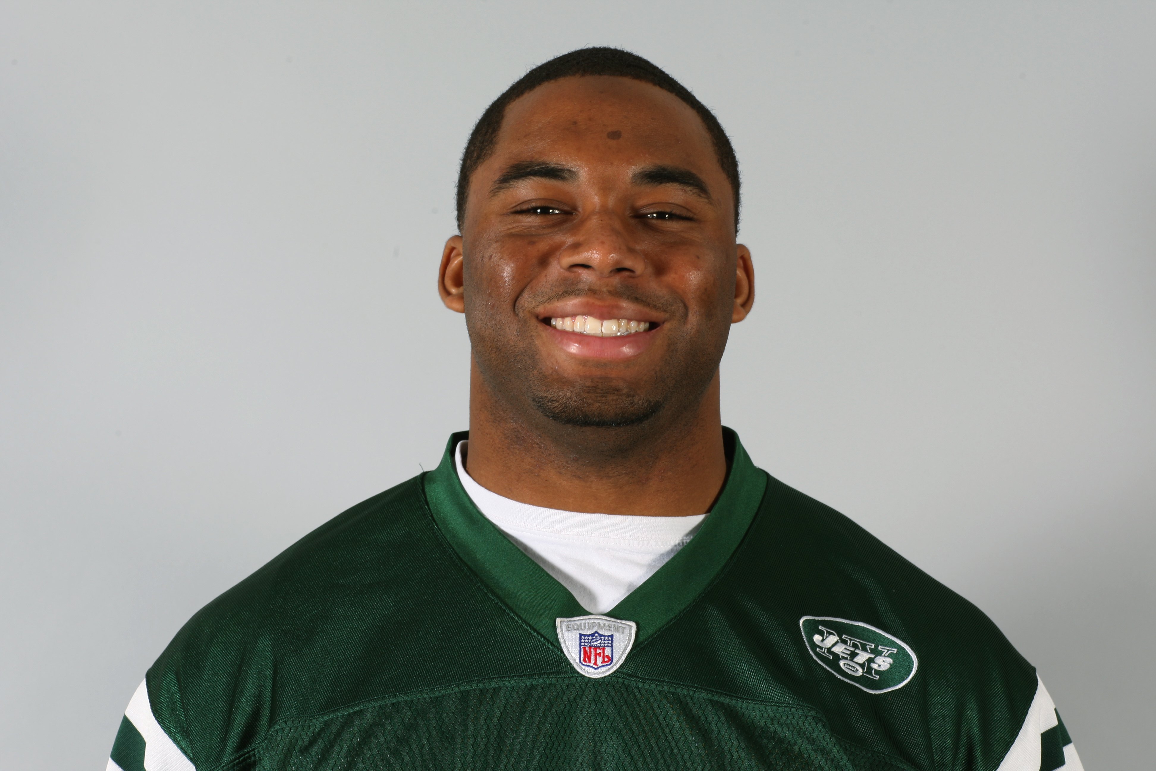 EAST RUTHERFORD, NJ - 2009:  Vernon Gholston of the New York Jets poses for his 2009 NFL headshot at photo day in East Rutherford, New Jersey.  (Photo by NFL Photos)