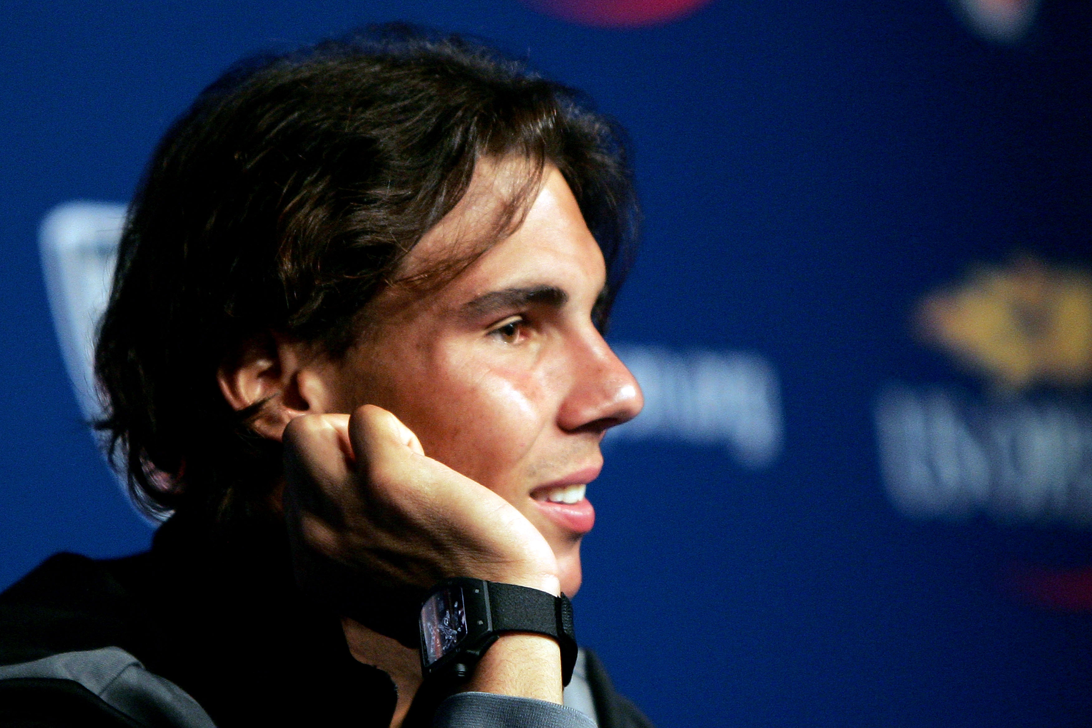 NEW YORK - AUGUST 28:  Rafael Nadal of Spain talks to the media during a press conference held on Arthur Ashe Kids' Day prior to the start of the 2010 U.S. Open at the USTA Billie Jean King National Tennis Center on August 28, 2010 in the Flushing neighbo