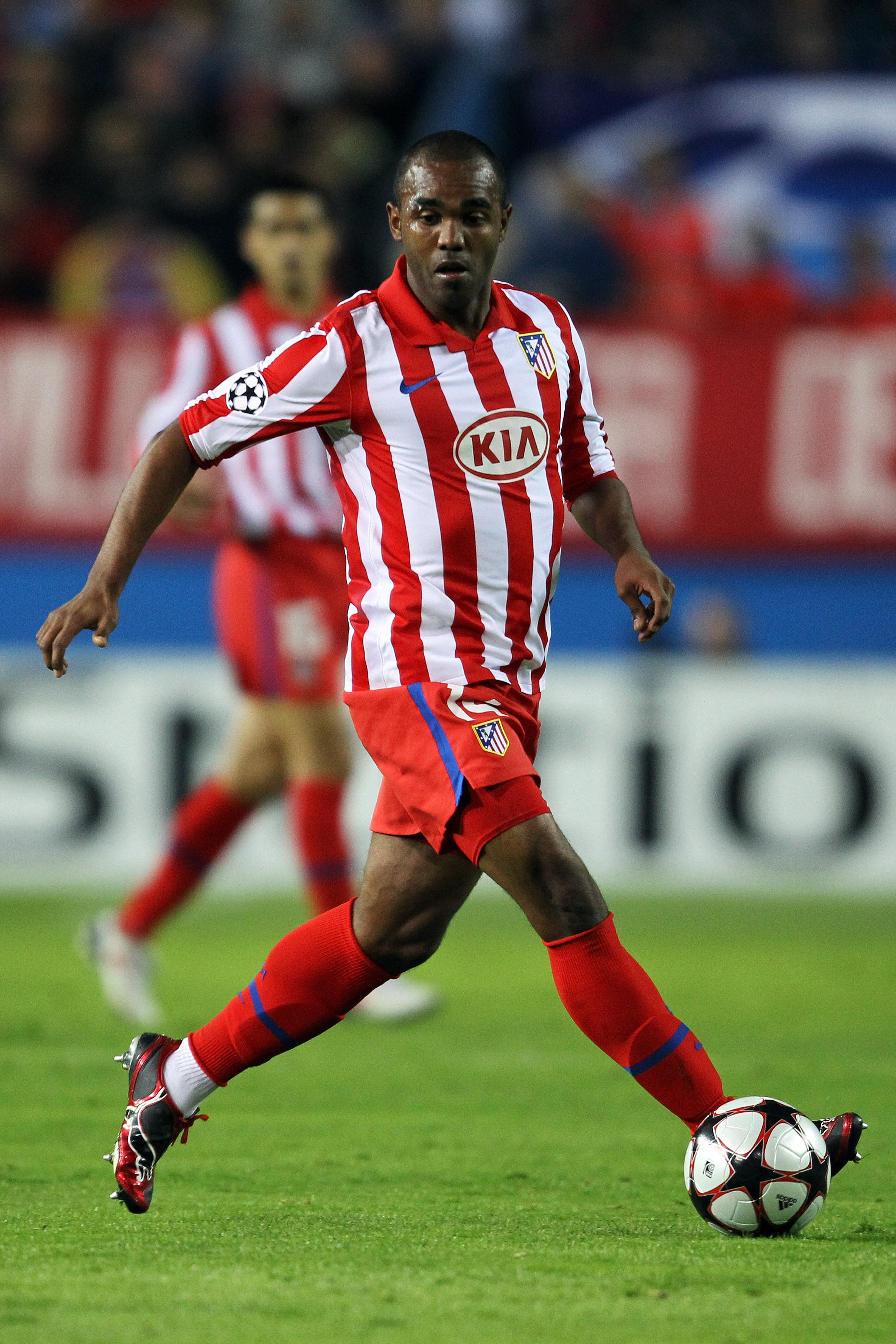 MADRID, SPAIN - NOVEMBER 03:  Florent Sinama-Pongolle of Atletico Madrid in action during Champions League Group D match between Atletico Madrid and Chelsea at the Vicente Calderon Stadium on November 3, 2009 in Madrid, Spain.  (Photo by Shaun Botterill/G