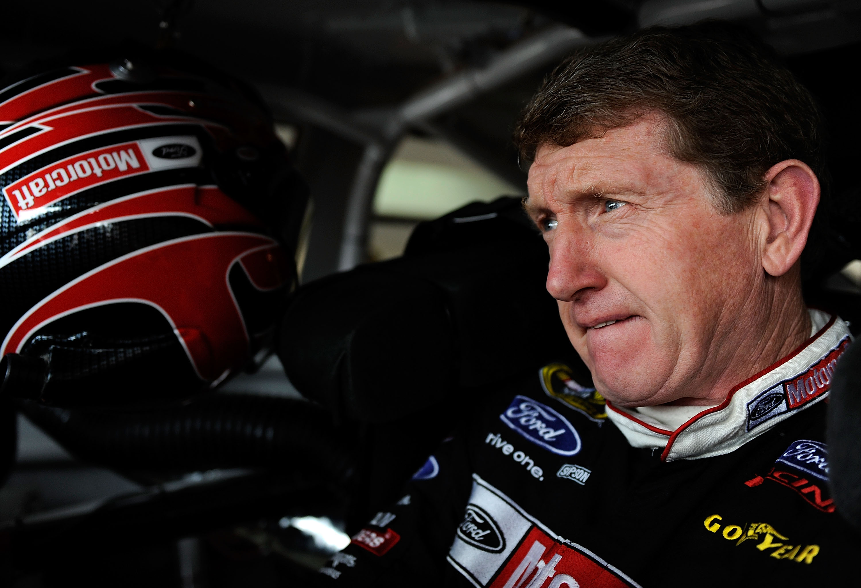 HAMPTON, GA - MARCH 07: Bill Elliott, driver of the #21 Motorcraft Ford prepares to drive during practice for the NASCAR Sprint Cup Series Kobalt Tools 500 at the Atlanta Motor Speedway on March 7, 2009 in Hampton, Georgia. (Photo by Rusty Jarrett/Getty I