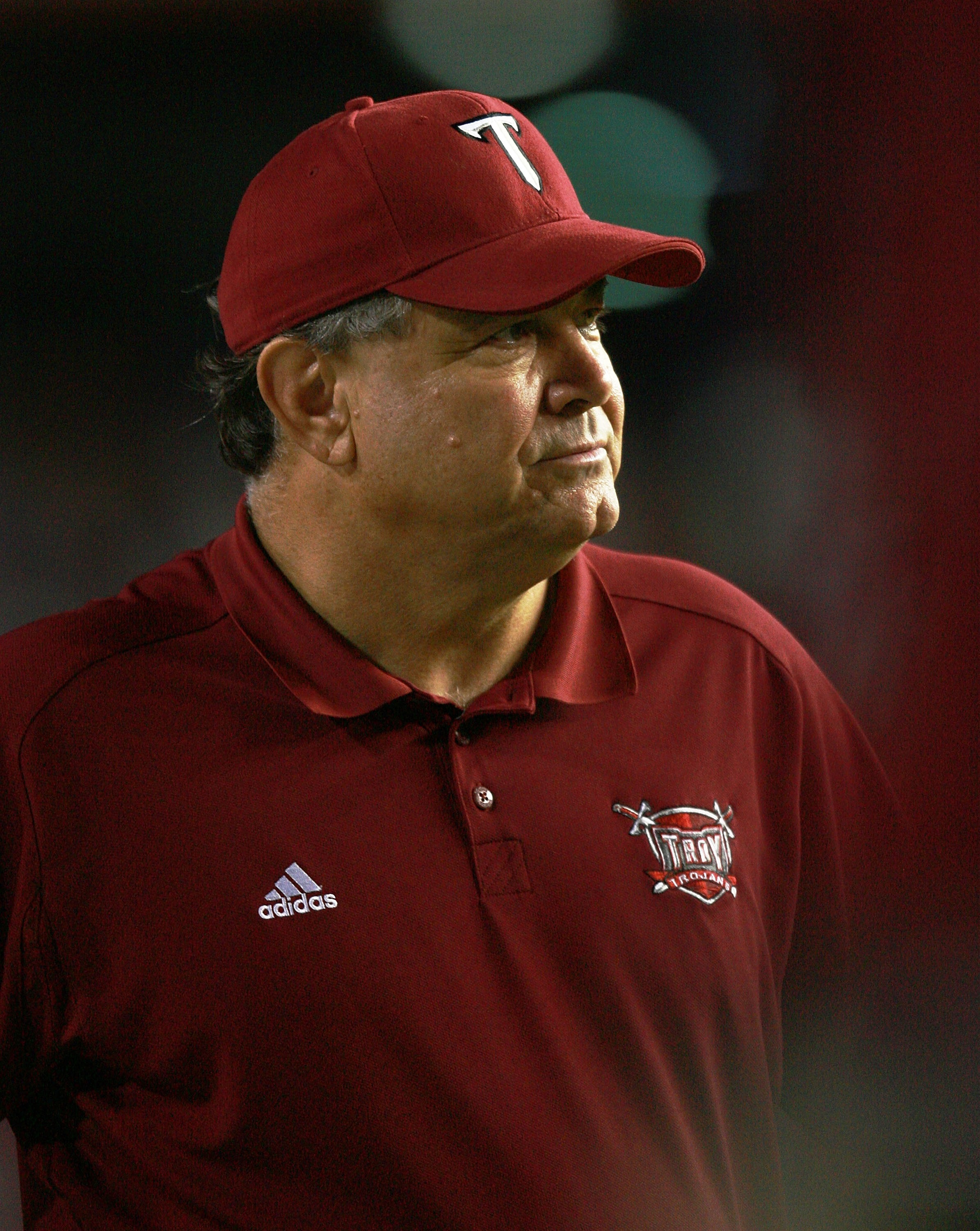 GAINESVILLE, FL - SEPTEMBER 08:  Head coach Larry Blakeney of the Troy Trojans watches his team take on the Florida Gators at Ben Hill Griffin Stadium on September 8, 2007 in Gainesville, Florida.  (Photo by Doug Benc/Getty Images)