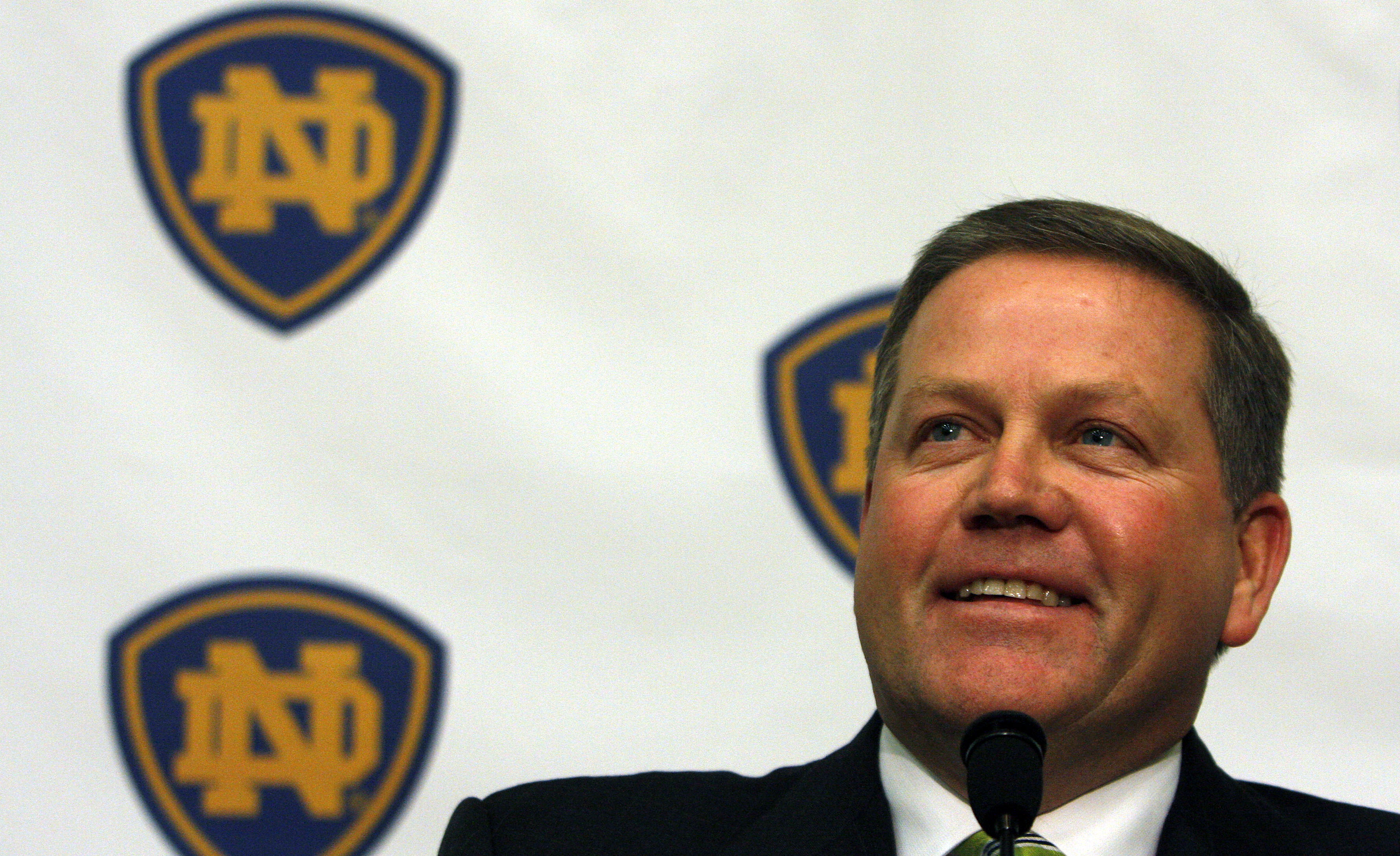 SOUTH BEND, IN - DECEMBER 11: Brian Kelly attends a press conference where he was named new football head coach at Notre Dame University on December 11, 2009 in South Bend, Indiana.  Kelly most recently led the University of Cincinnati to two consecutive