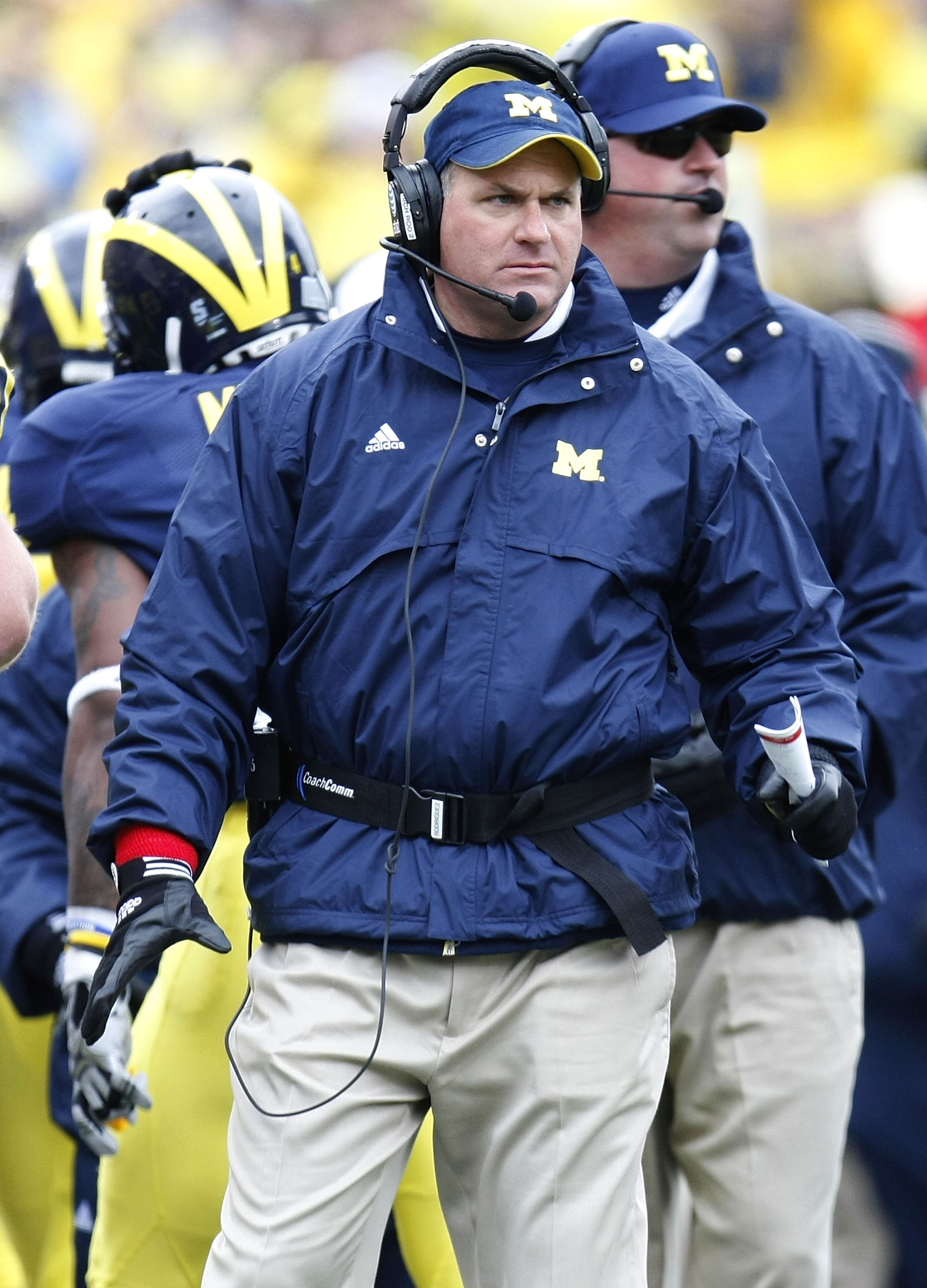 ANN ARBOR, MI - OCTOBER 24:  Head Coach Rich Rodriguez of the Michigan Wolverines looks on while playing the Penn State Nittany Lions on October 24, 2009 at Michigan Stadium in Ann Arbor, Michigan. Penn State won the game 35-10.  (Photo by Gregory Shamus/