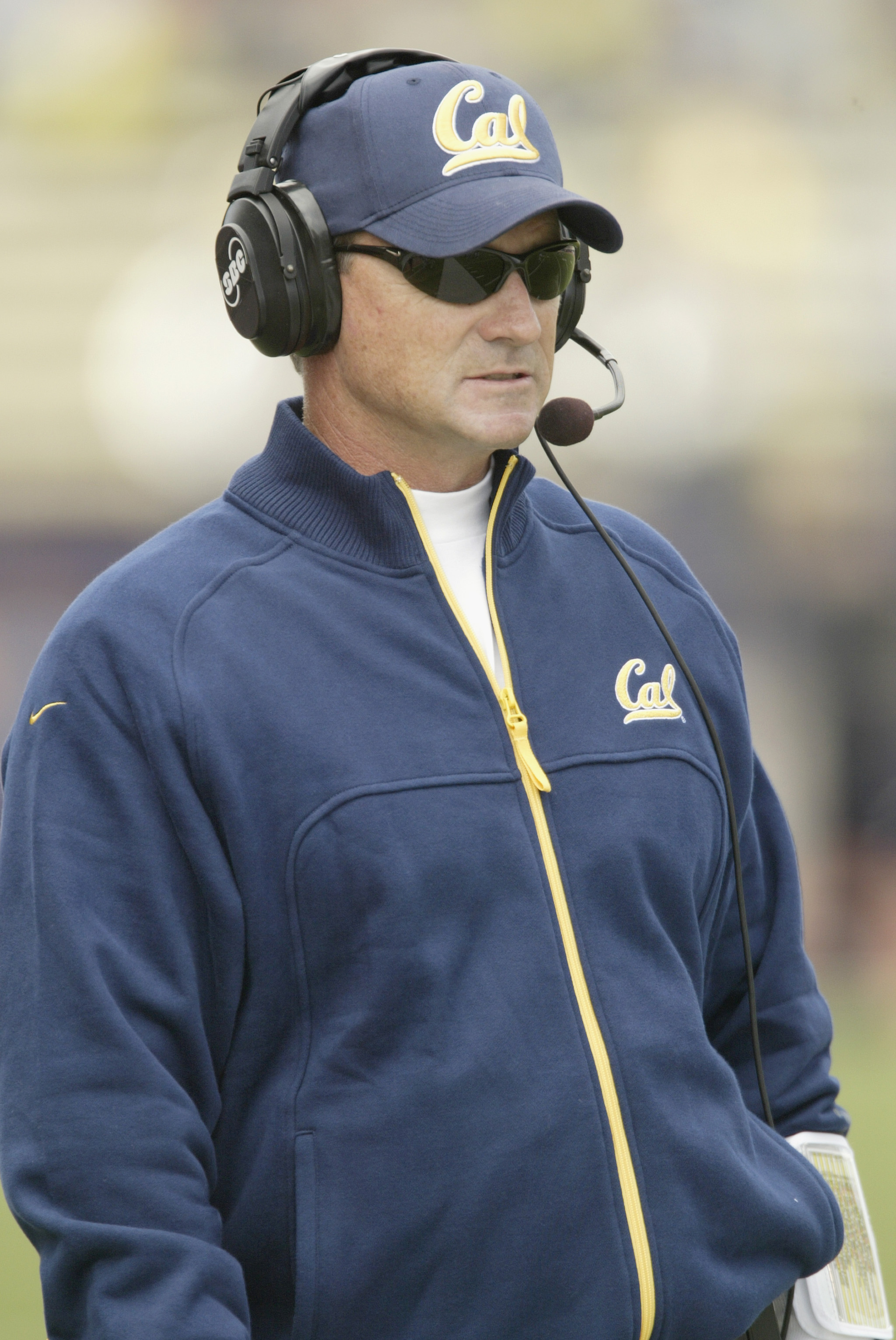 SEATTLE - SEPTEMBER 10:  Head coach Jeff Tedford of the University of California Golden Bears watches the game against the University of Washington Huskies on September 10, 2005 at Husky Stadium in Seattle Washington. The Golden Bears won 56-17. (Photo by