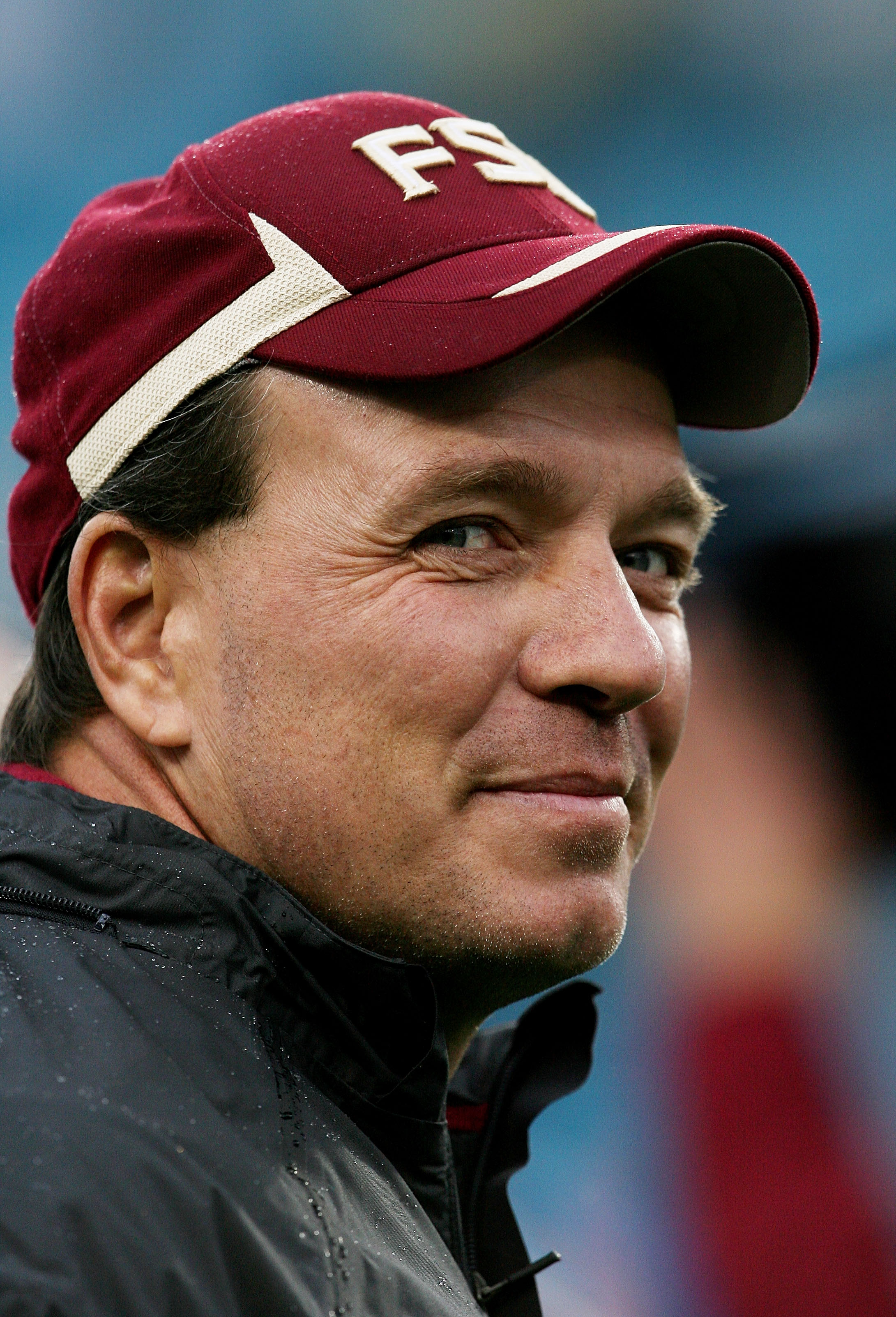 JACKSONVILLE, FL - JANUARY 01:  Offensive coordinator and future head coach Jimbo Fisher of the Florida State Seminoles walks the sidelines while taking on the West Virginia Mountaineers during the Konica Minolta Gator Bowl on January 1, 2010 at Jacksonvi