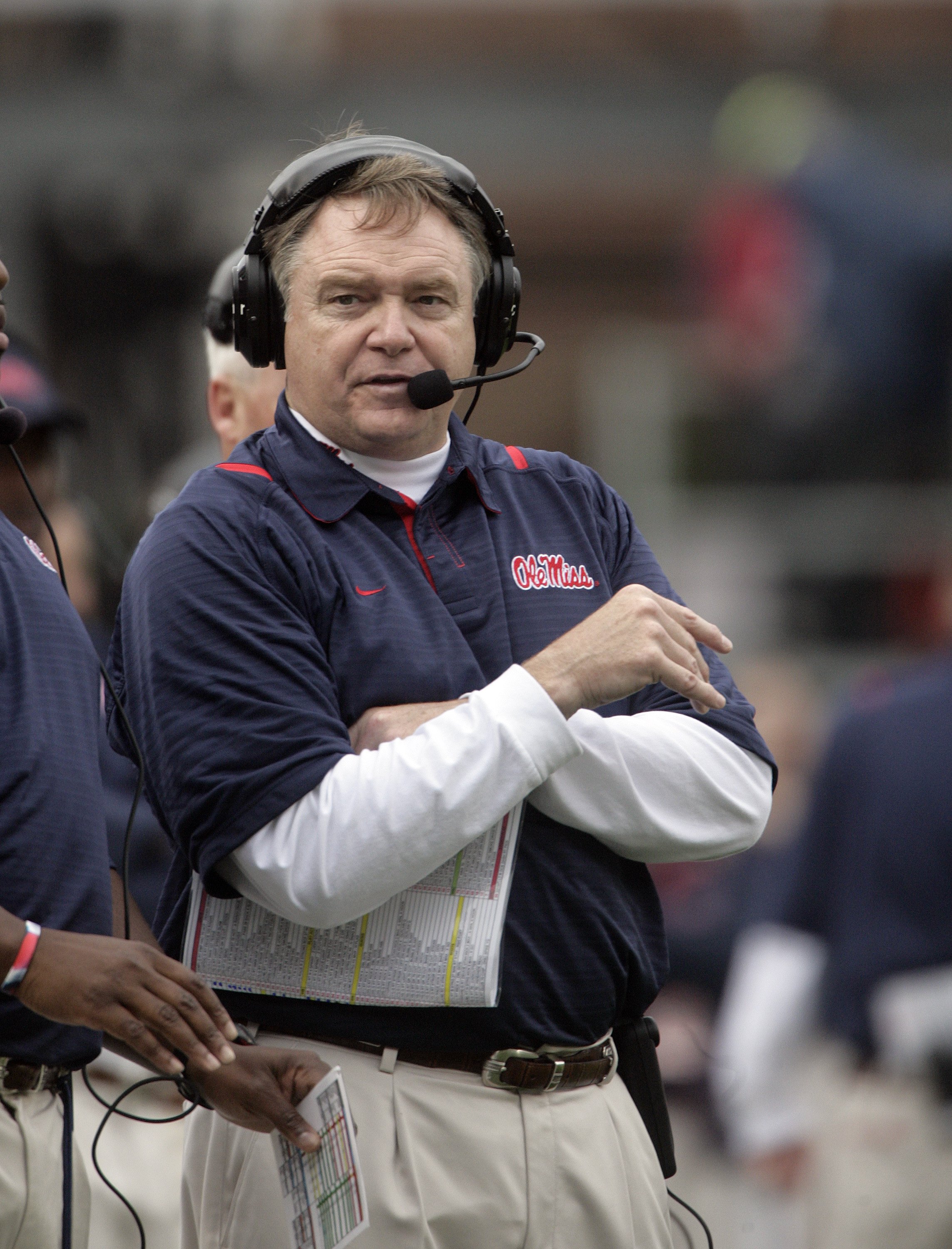 OXFORD, MS - OCTOBER 10:  Coach Houston Nutt of the Mississippi Rebels watches from the sidelines in their game against the Alabama Crimson Tide during their college football game at Vaught-Hemingway Stadium on October 10, 2009 in Oxford, Mississippi.  (P