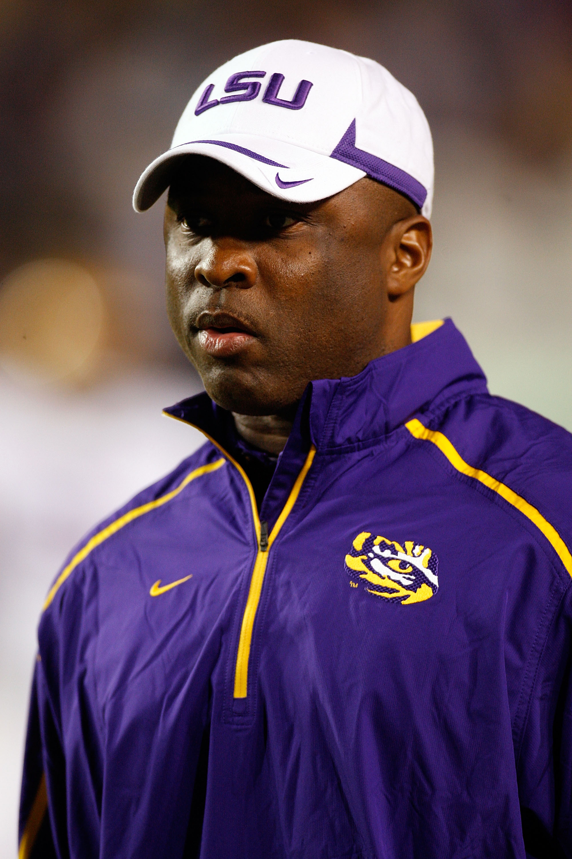 BATON ROUGE, LA - NOVEMBER 28:  Larry Porter of the LSU Tigers watches pre-game warmup against the Arkansas Razorbacks at Tiger Stadium on November 28, 2009 in Baton Rouge, Louisiana.  (Photo by Chris Graythen/Getty Images)