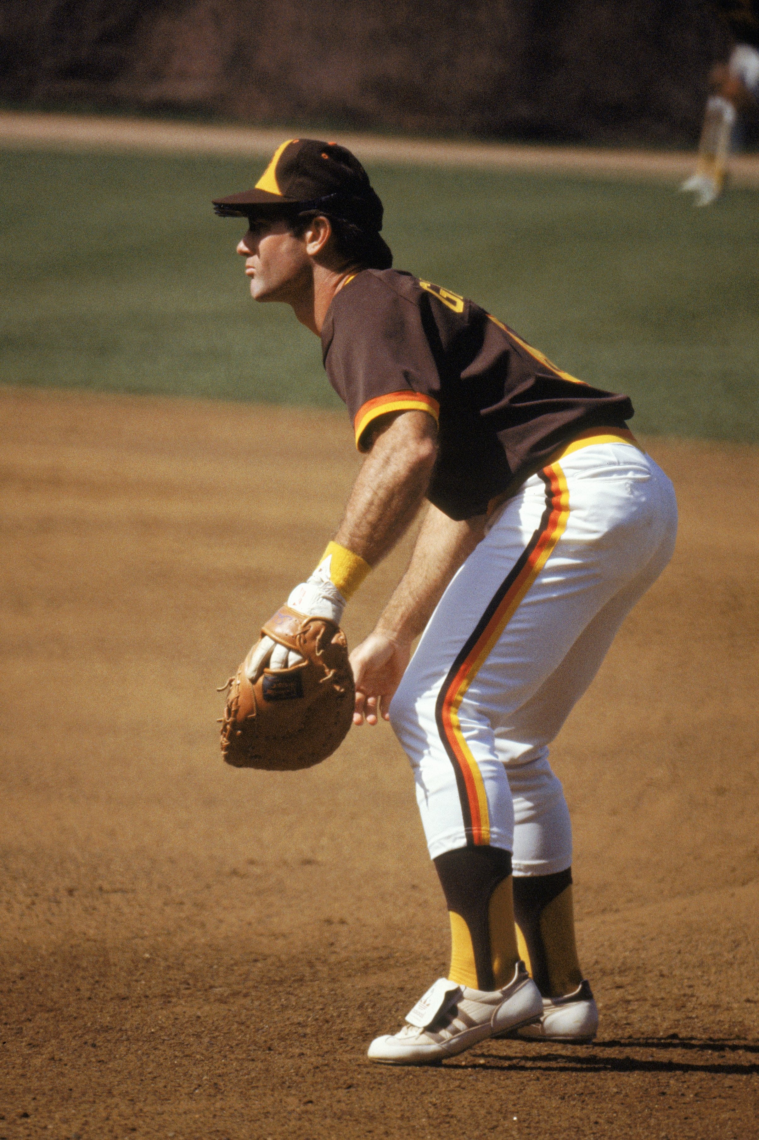 CHICAGO - 1983:  Steve Garvey #6 of the San Diego Padres readies for the play during a 1983 season game against the Chicago Cubs at Wrigley Field in Chicago, Illinois. (Photo by Jonathan Daniel/Getty Images)