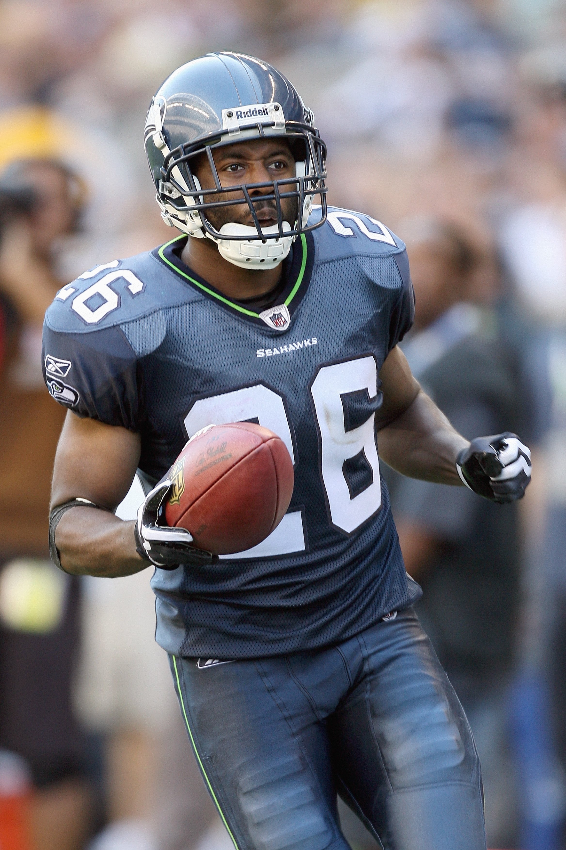 Cornerback Jordan Babineaux of the Seattle Seahawks looks on against