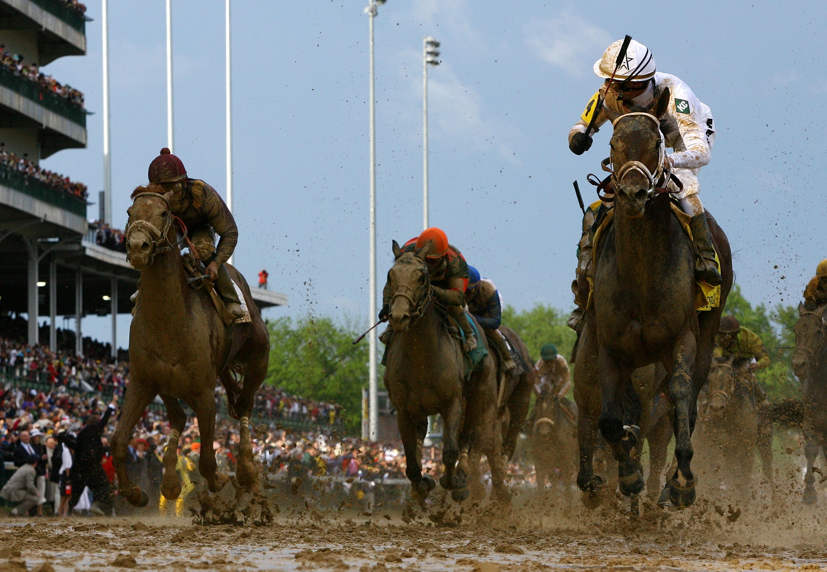 LOUISVILLE, KY - MAY 01:  Calvin Borel atop Super Saver crosses the finish line to win the 136th running of the Kentucky Derby on May 1, 2010 in Louisville, Kentucky.  (Photo by Jamie Squire/Getty Images)