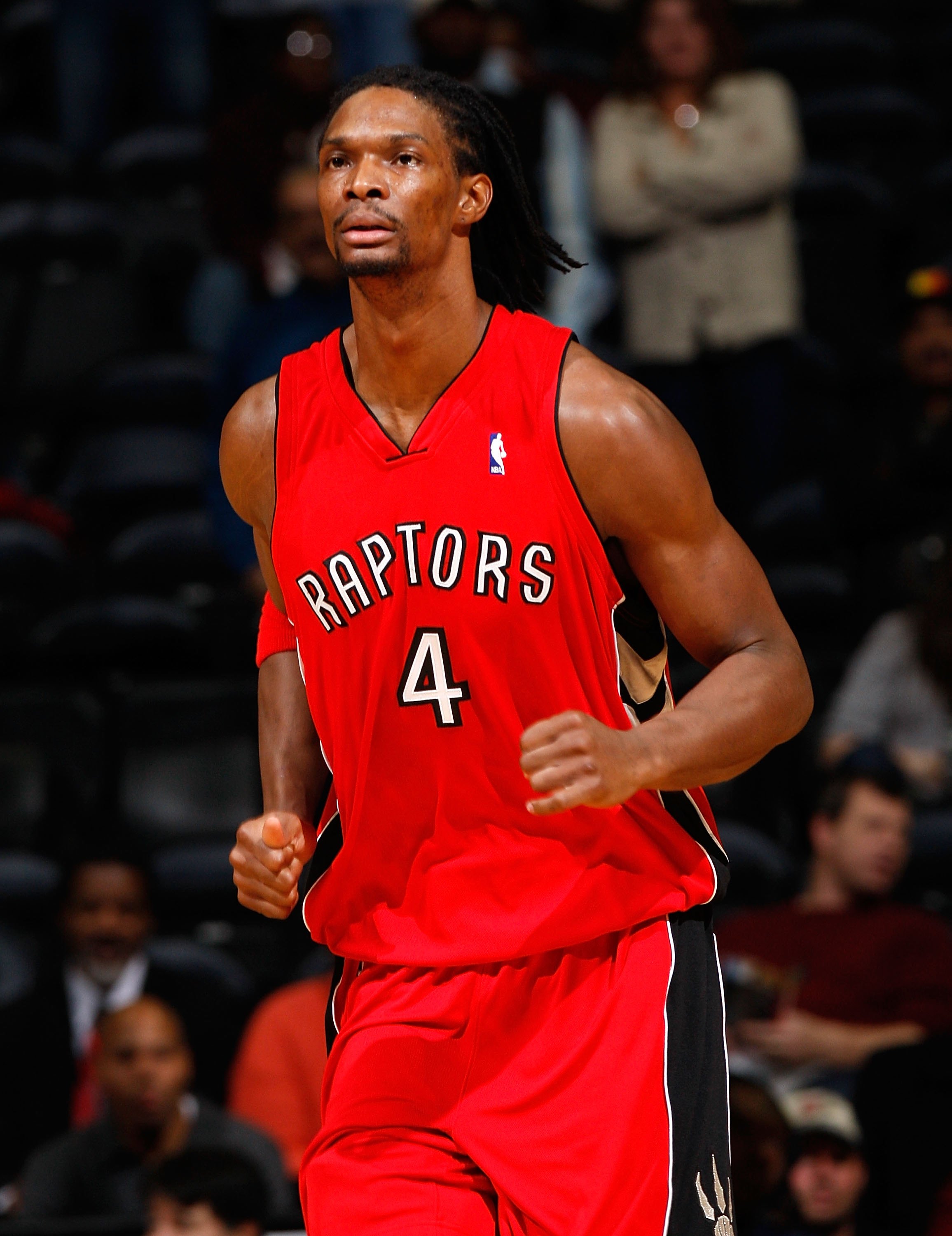 ATLANTA - DECEMBER 02: Chris Bosh #4 of the Toronto Raptors against the Atlanta Hawks at Philips Arena on December 2, 2009 in Atlanta, Georgia. NOTE TO USER: User expressly acknowledges and agrees that, by downloading and/or using this Photograph, User