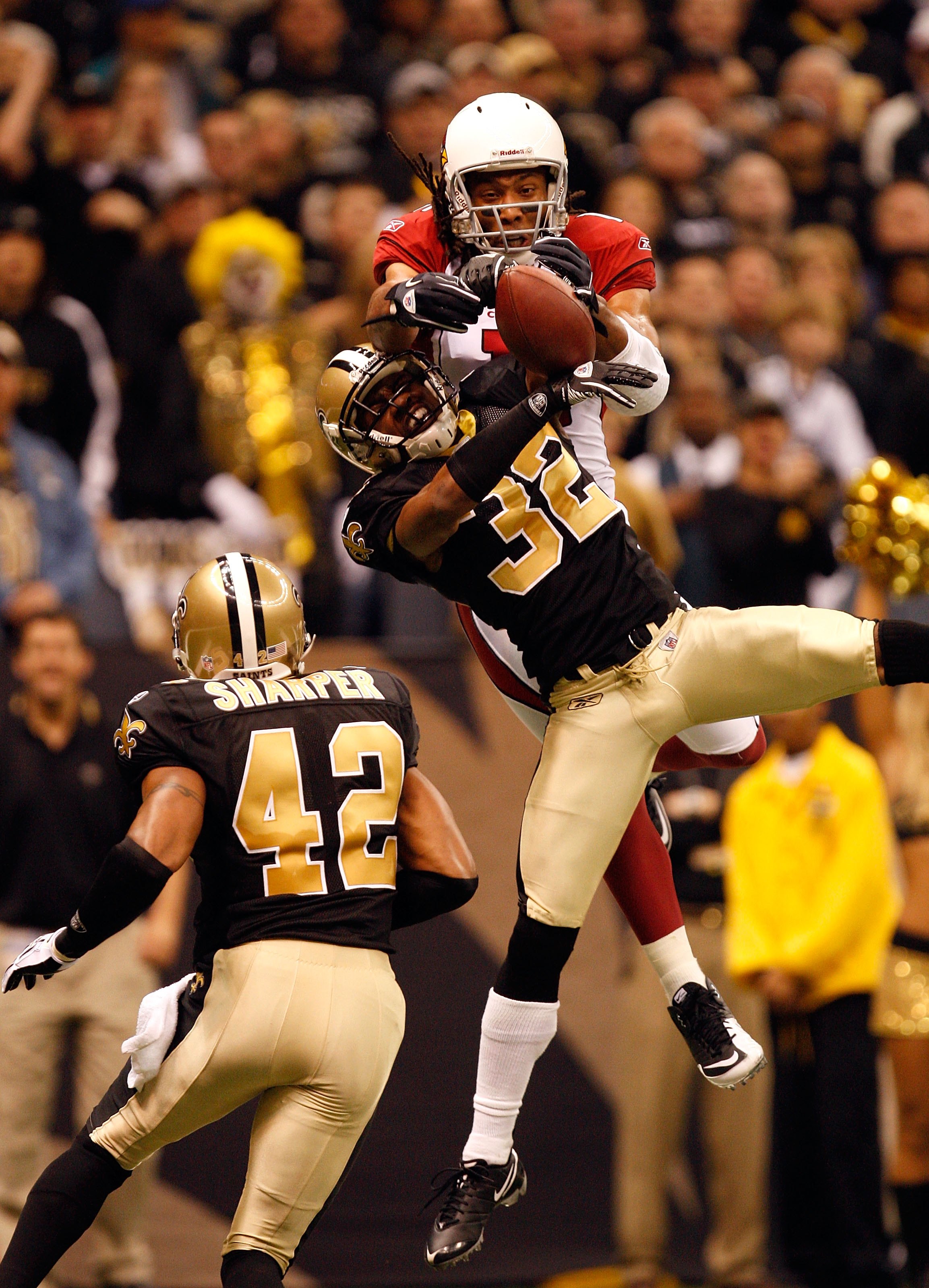 16 January 2010: Cardinals wide receiver Larry Fitzgerald (11) after game  action between the Arizona Cardinals and the New Orleans Saints at the  Louisiana Superdome in New Orleans, Louisiana. The Saints won