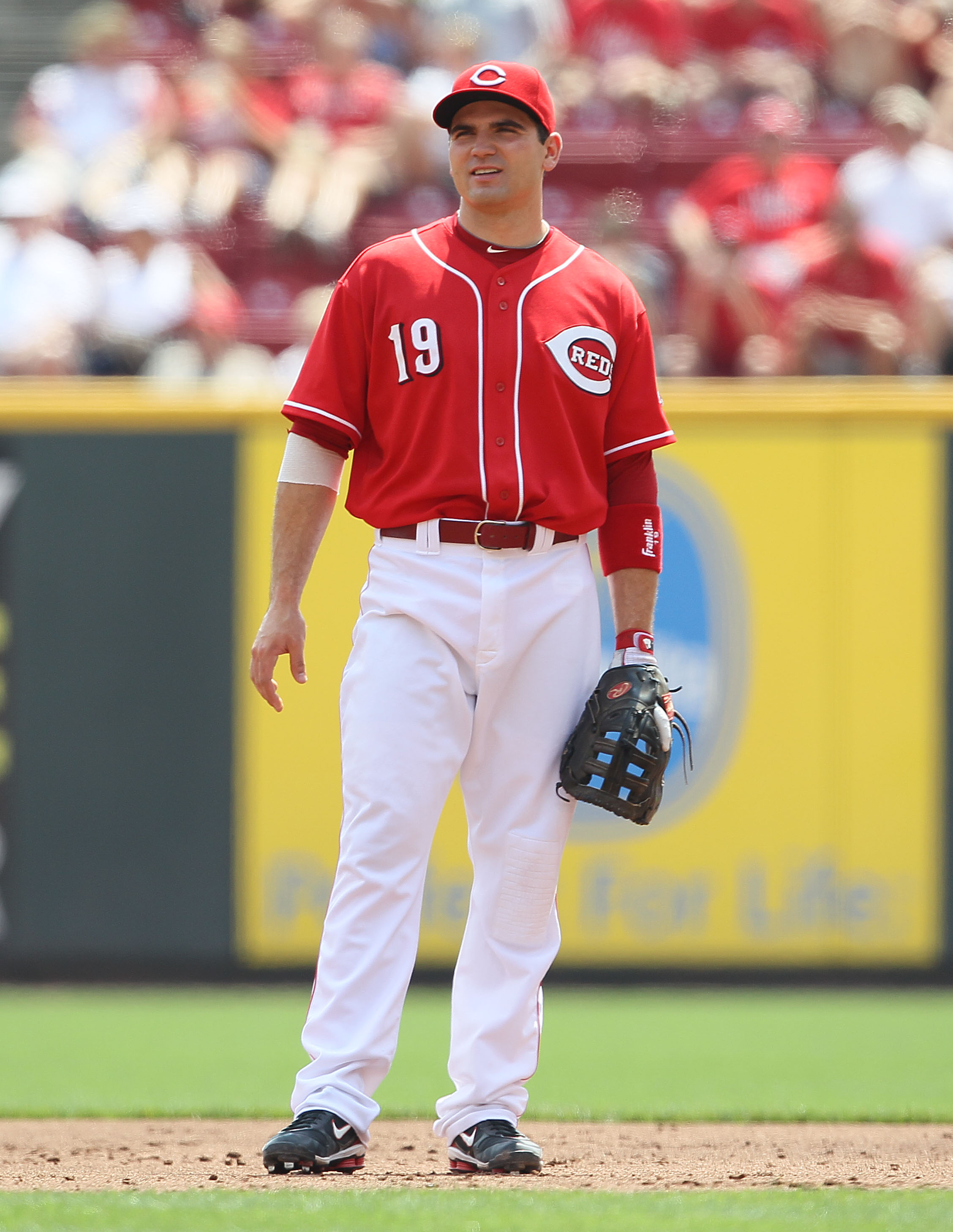 CINCINNATI - AUGUST 29:  Joey Votto #19 of the Cincinnati Reds is pictured during the game against the Chicago Cubs at Great American Ball Park on August 29, 2010 in Cincinnati, Ohio.  (Photo by Andy Lyons/Getty Images)