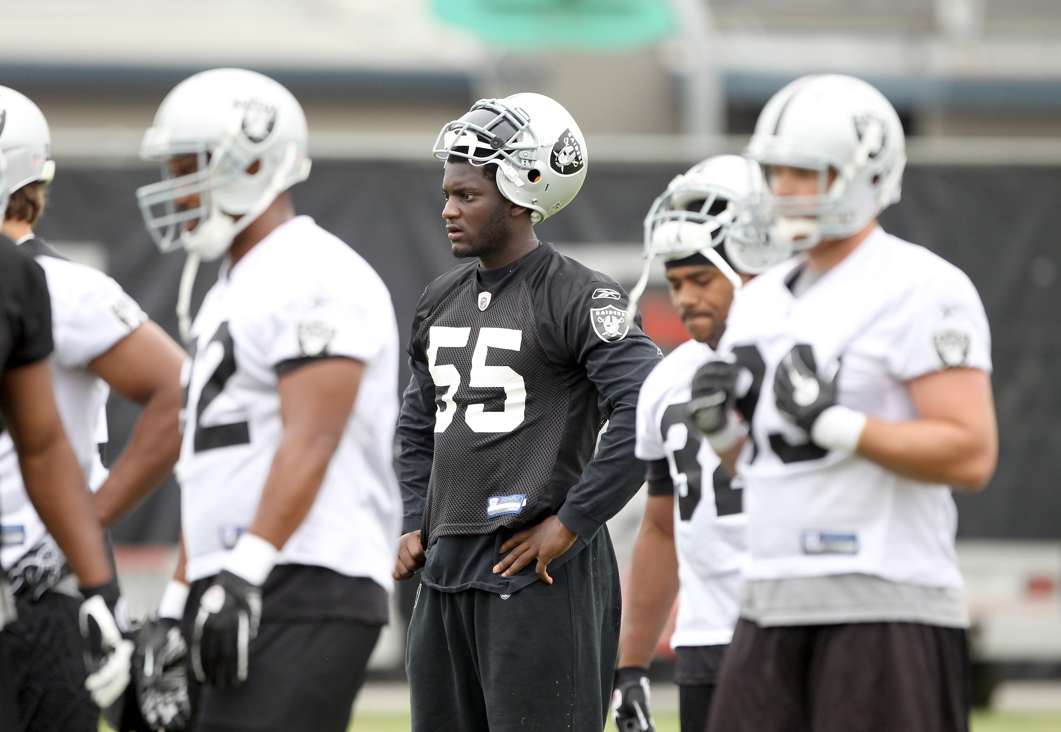 Nnamdi Asomugha participates in Raiders practice in Napa August 4