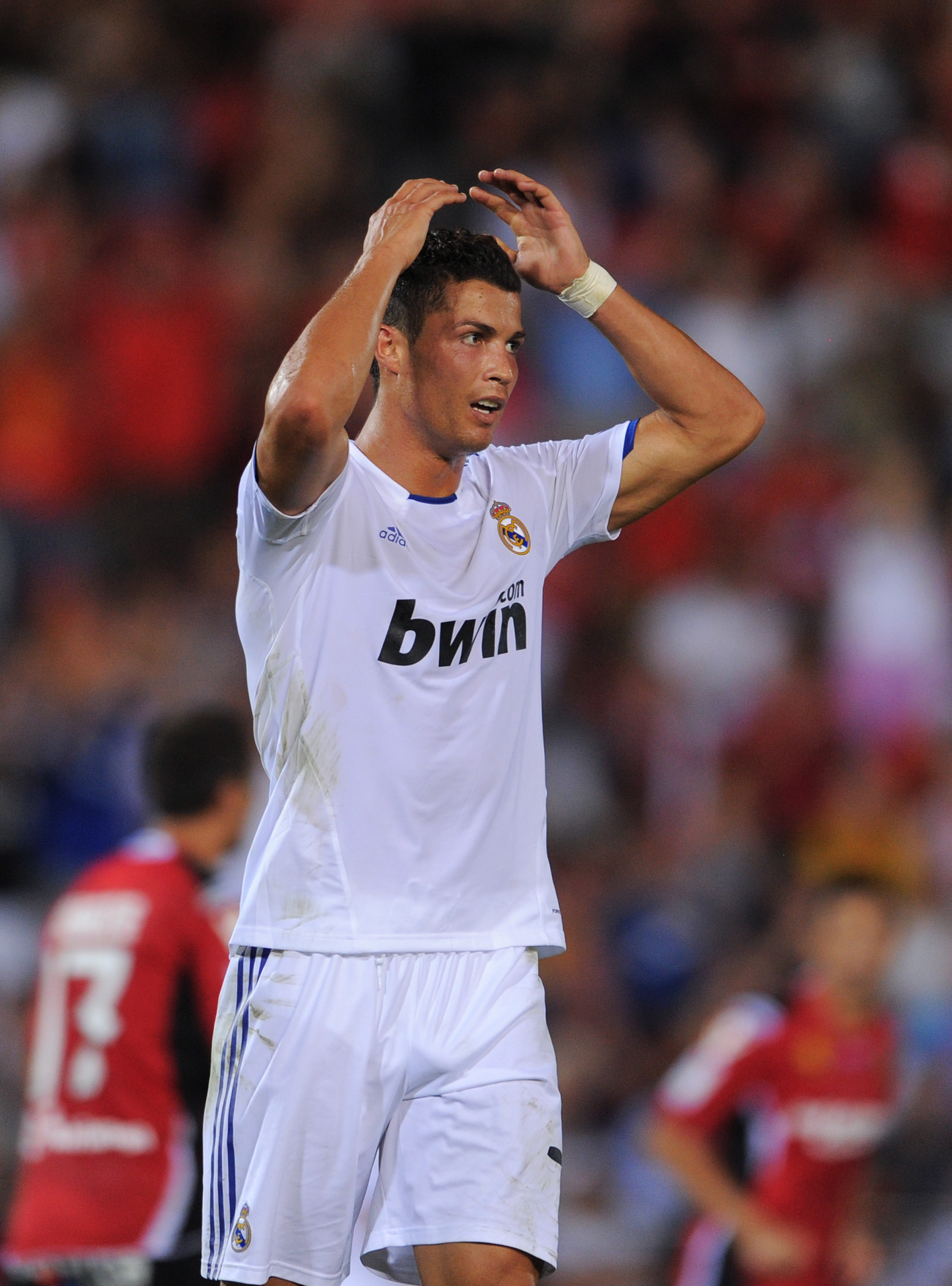 PALMA DE MALLORCA, SPAIN - AUGUST 29:  Cristiano Ronaldo of Real Madrid reacts as he fails to score during the La Liga match between Mallorca and Real Madrid at the ONO Estadio on August 29, 2010 in Palma de Mallorca, Spain. The match ended in a 0-0 draw.