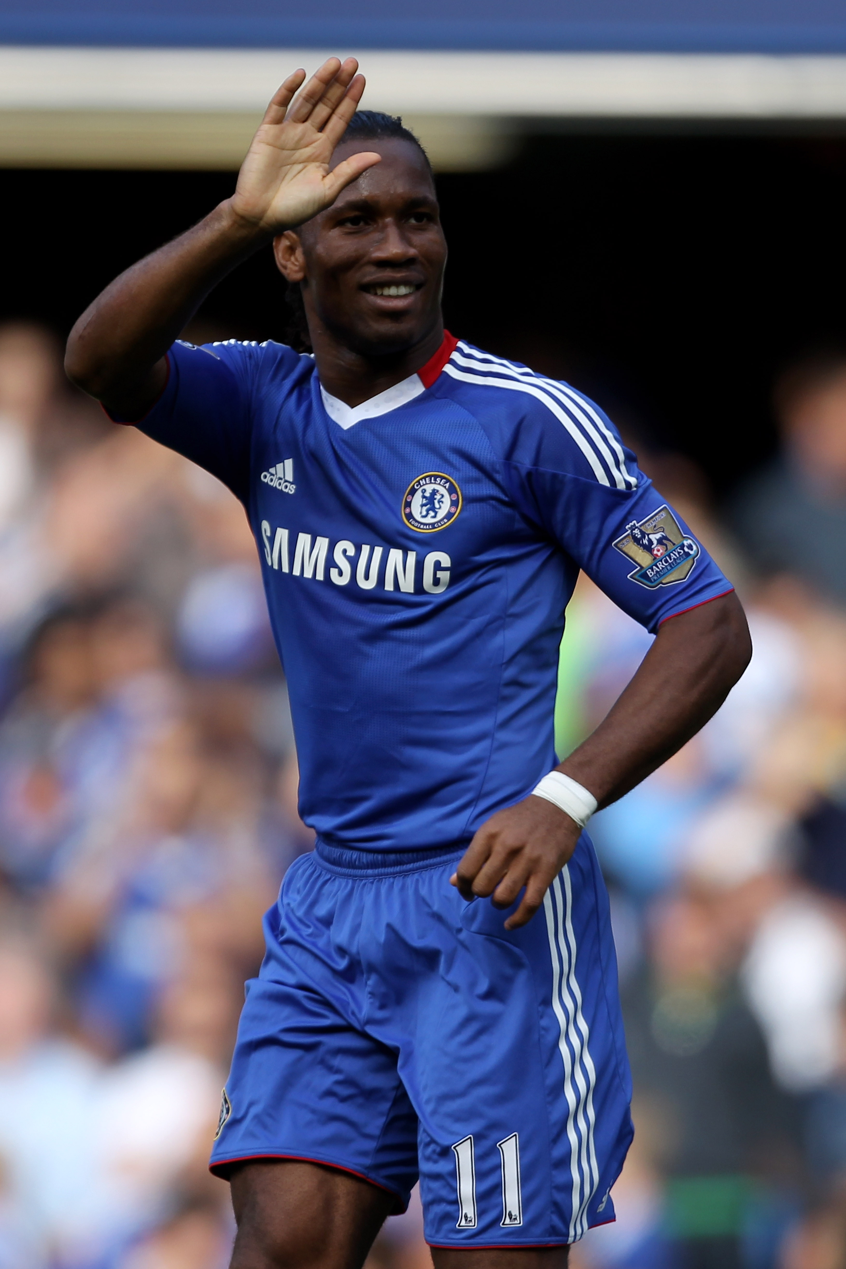 LONDON, ENGLAND - AUGUST 28:  Didier Drogba of Chelsea celebrates after scoring his team's second goal from the penalty spot during the Barclays Premier League match between Chelsea and Stoke City at Stamford Bridge on August 28, 2010 in London, England.
