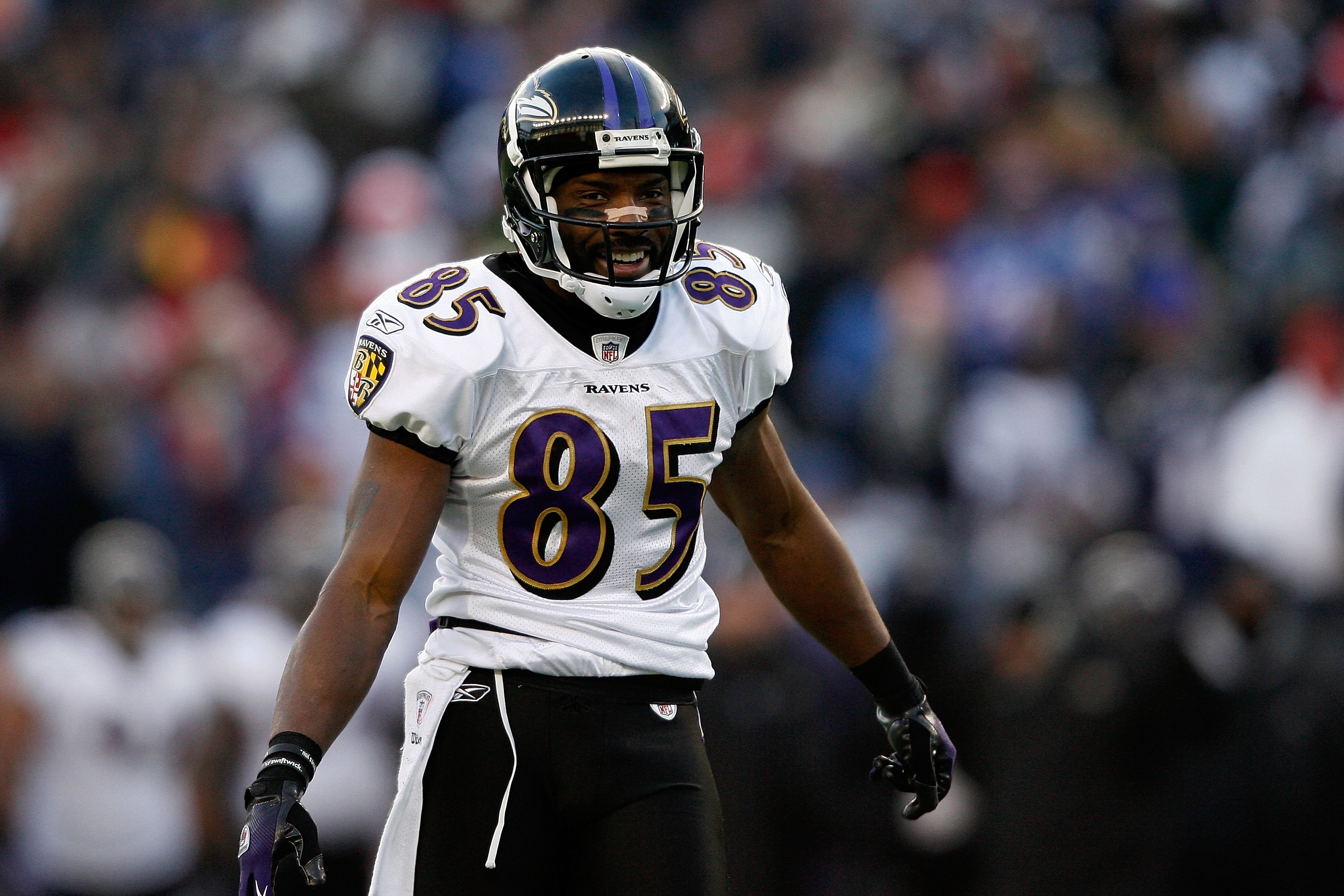 Baltimore Ravens' Derrick Mason prior to the start of an NFL