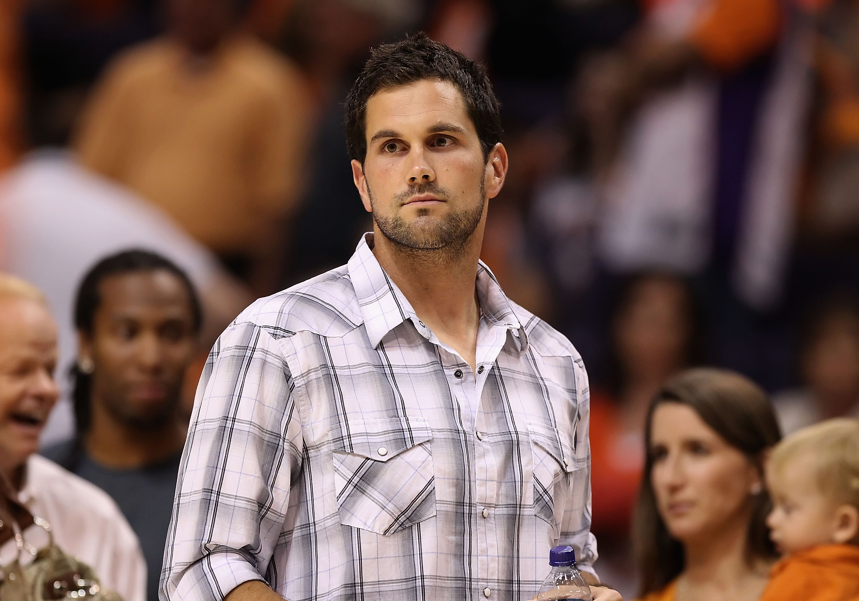 PHOENIX - MAY 25:  Arizona Cardinals quarterback Matt Leinart attends Game Four of the Western Conference finals of the 2010 NBA Playoffs between the Los Angeles Lakers and the Phoenix Suns at US Airways Center on May 25, 2010 in Phoenix, Arizona.  The Su