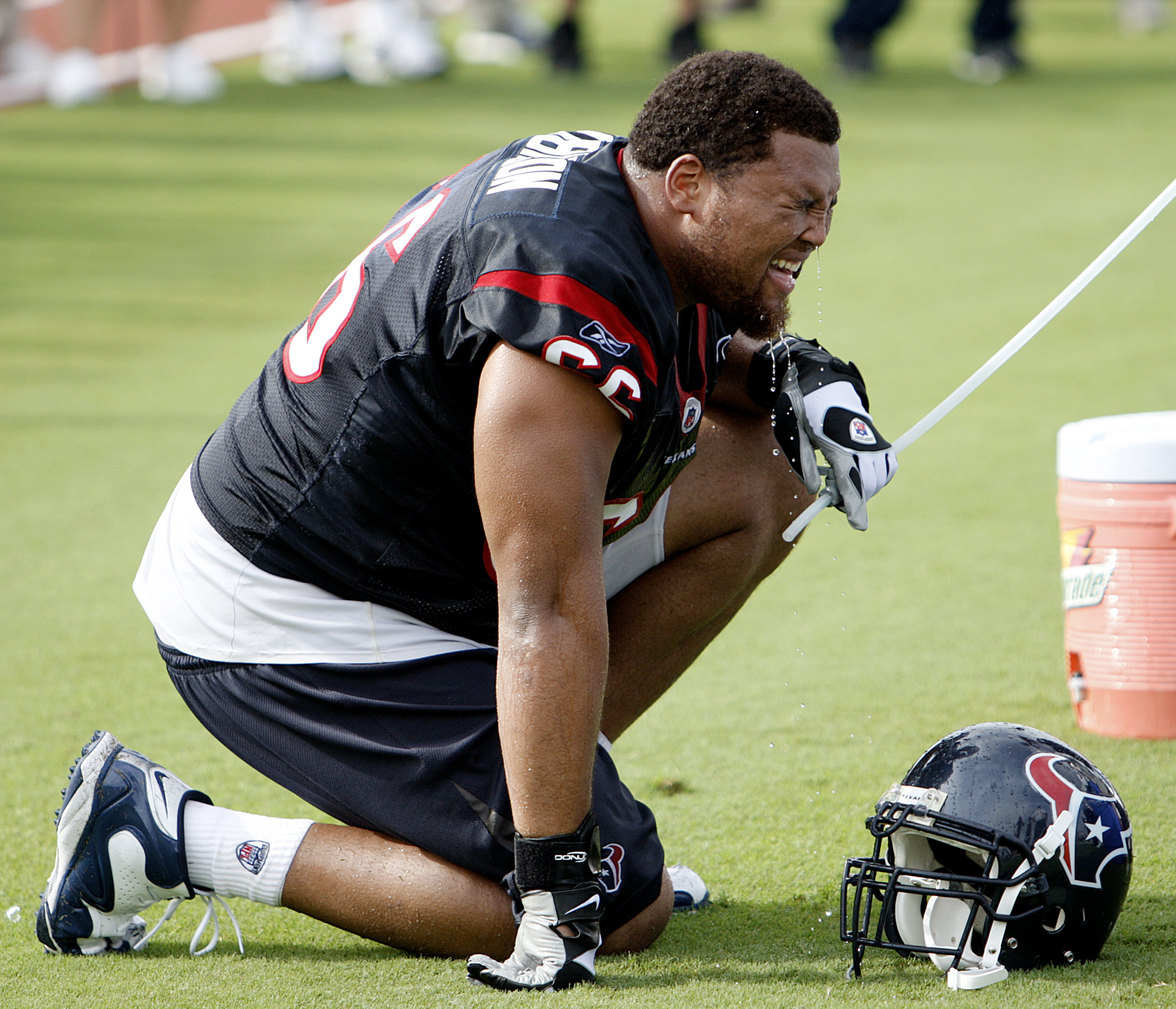 Houston Texans lineman DelJuan Robinson (66) working hard. The