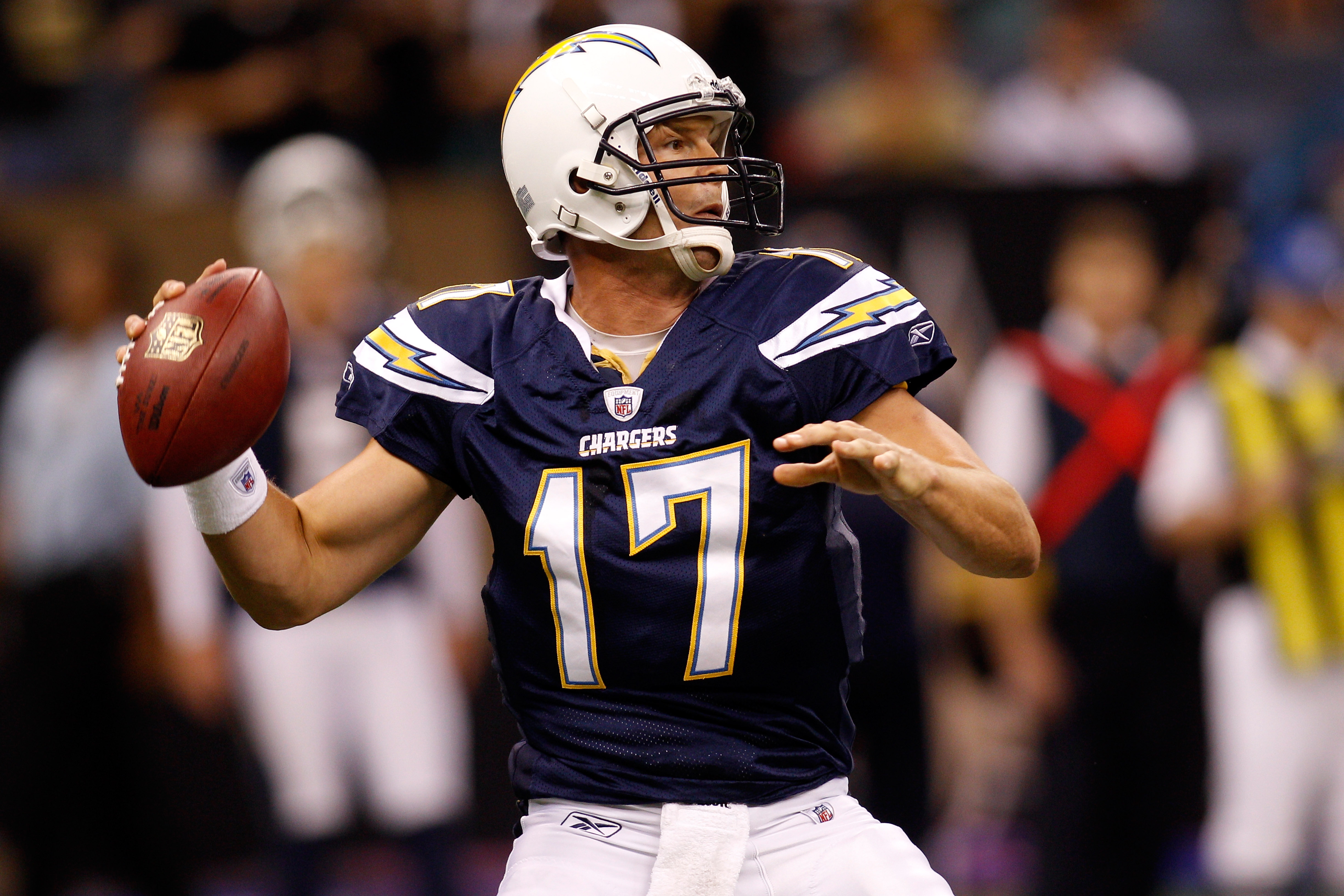 Drew Brees of the San Diego Chargers looks to pass the ball