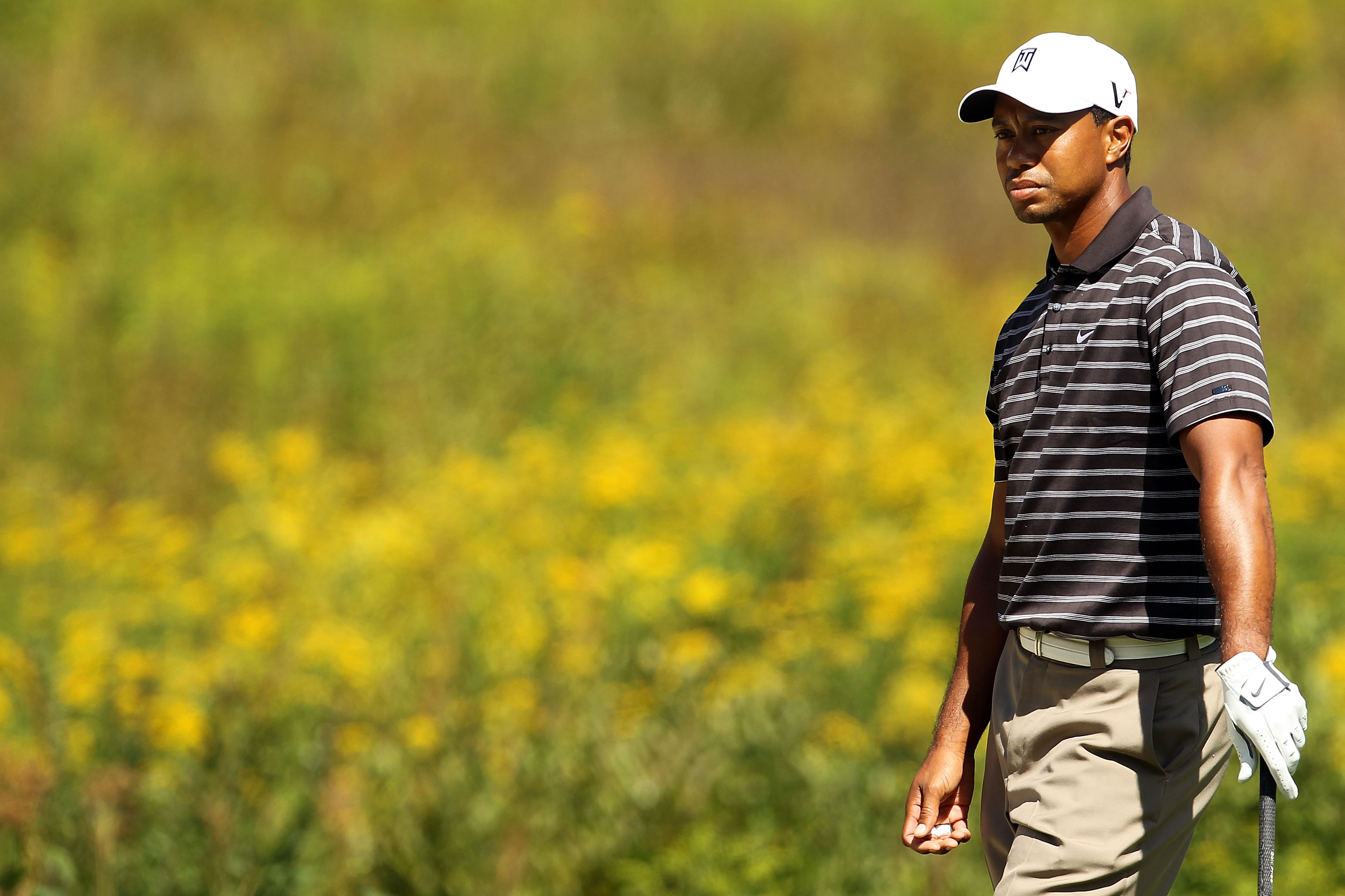 NORTON, MA - SEPTEMBER 05:  Tiger Woods looks on from the third hole during the third round of the Deutsche Bank Championship at TPC Boston on September 5, 2010 in Norton, Massachusetts.  (Photo by Mike Ehrmann/Getty Images)