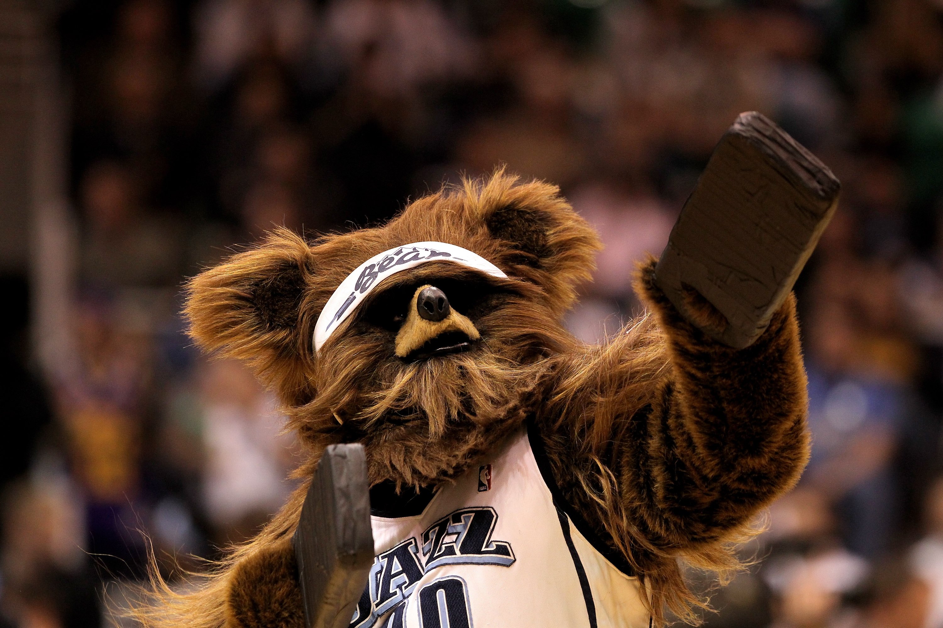 SALT LAKE CITY - APRIL 30:  The Utah Jazz mascot, Bear, performs during a time out of their game against the Denver Nuggets during Game Six of the Western Conference Quarterfinals of the 2010 NBA Playoffs at EnergySolutions Arena on April 30, 2010 in Salt