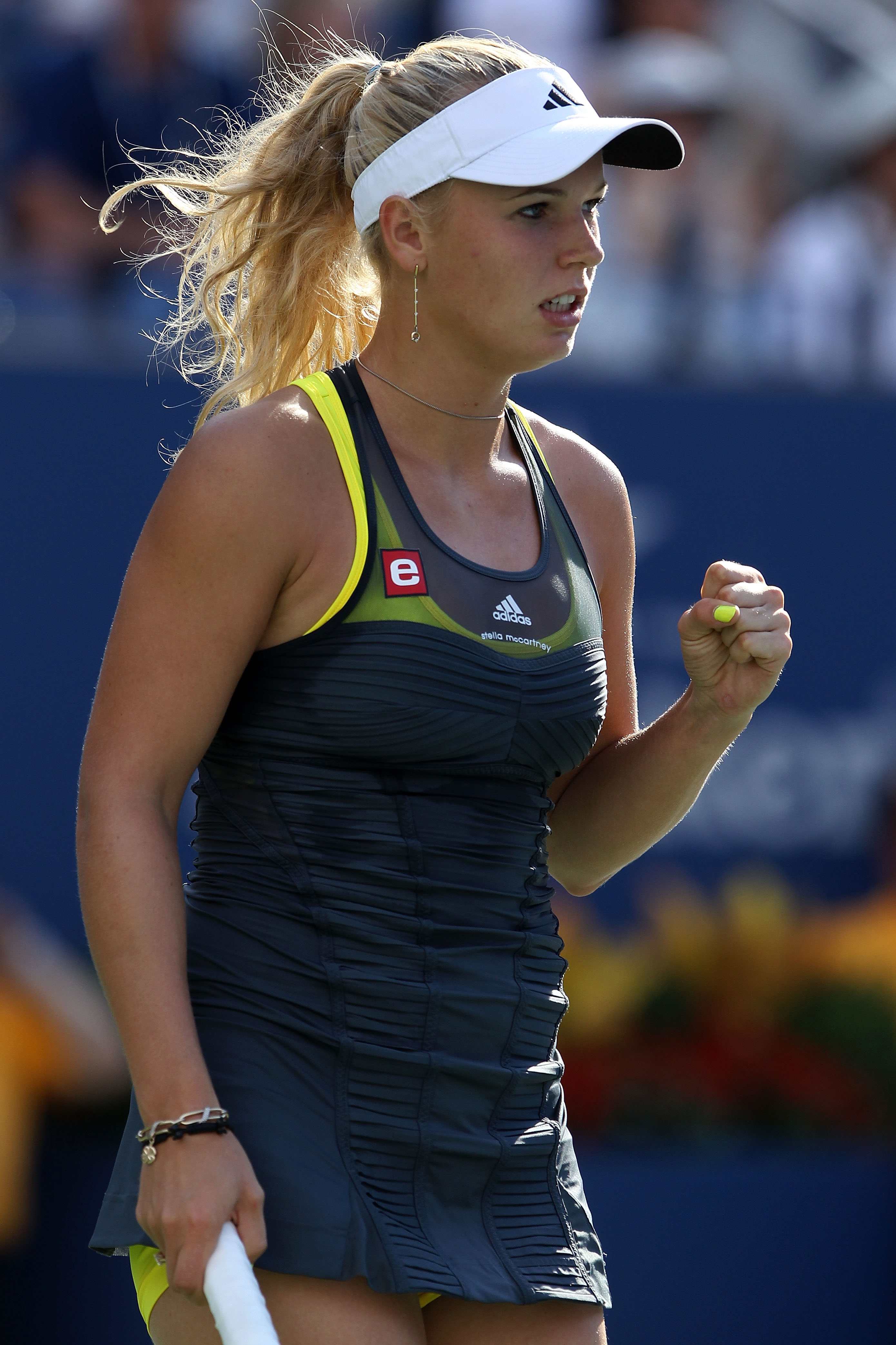 NEW YORK - SEPTEMBER 06:  Caroline Wozniacki of Denmark celebrates after a point against Maria Sharapova of Russia during the women's singles match on day eight of the 2010 U.S. Open at the USTA Billie Jean King National Tennis Center on September 6, 2010