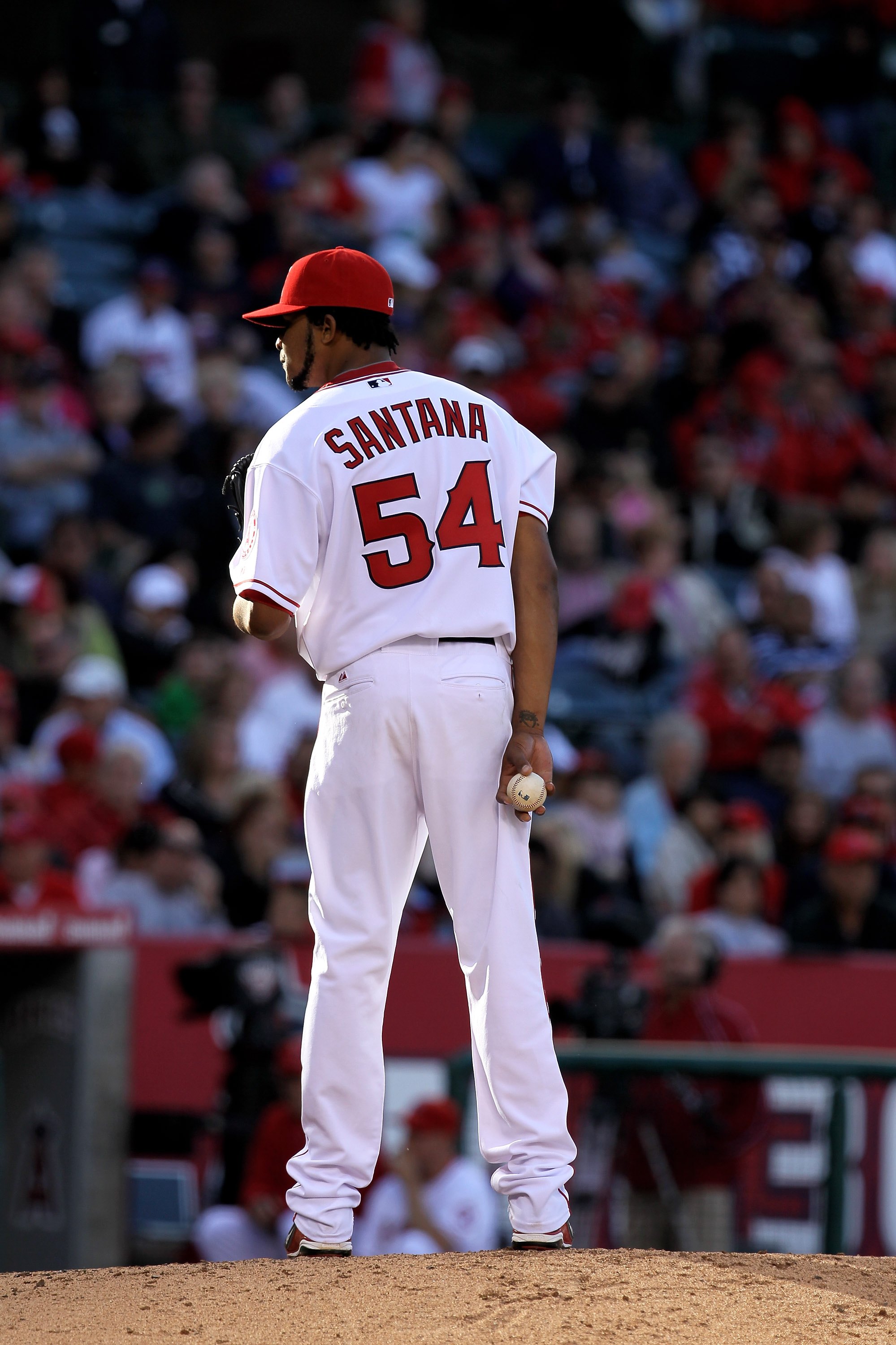 ANAHEIM, CA - APRIL 28: Ervin Santana #54 of the Los Angeles Angels of Anaheim pitches against the Cleveland Indians on April 28, 2010 at Angel Stadium in Anaheim, California. The Angels won 4-3. (Photo by Stephen Dunn/Getty Images)