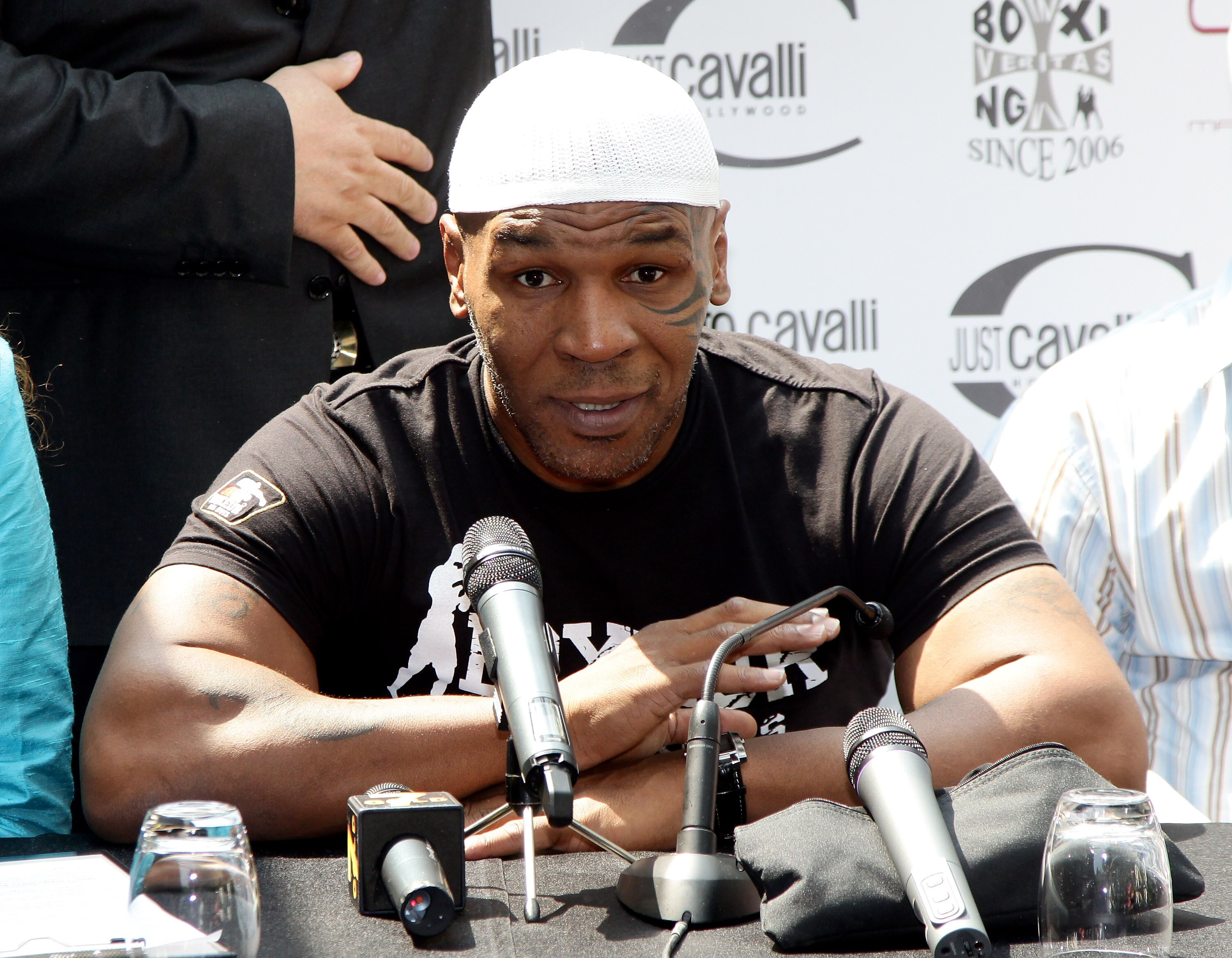 MILAN, ITALY - JULY 09: Mike Tyson attends a press conference held at Just Cavalli Cafe on July 9, 2010 in Milan, Italy. (Photo by Vittorio Zunino Celotto/Getty Images)