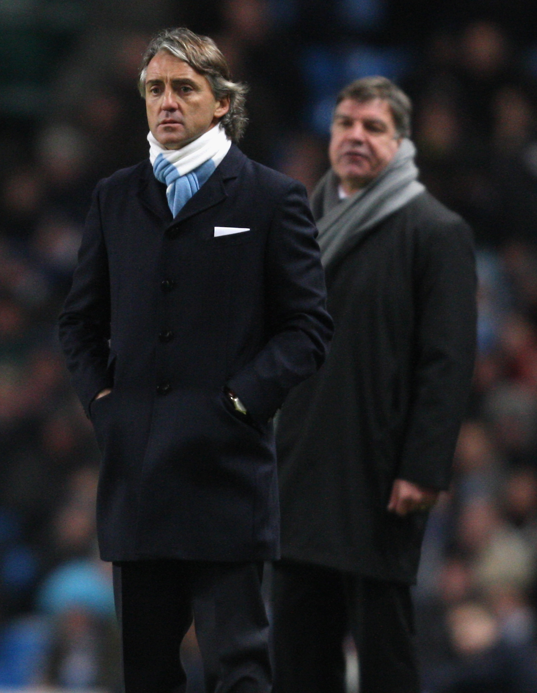 MANCHESTER, ENGLAND - JANUARY 11:  Manchester City Manager Roberto Mancini watches the action during the Barclays Premier League match between Manchester City and Blackburn Rovers at the City of Manchester Stadium on January 11, 2010 in Manchester, Englan