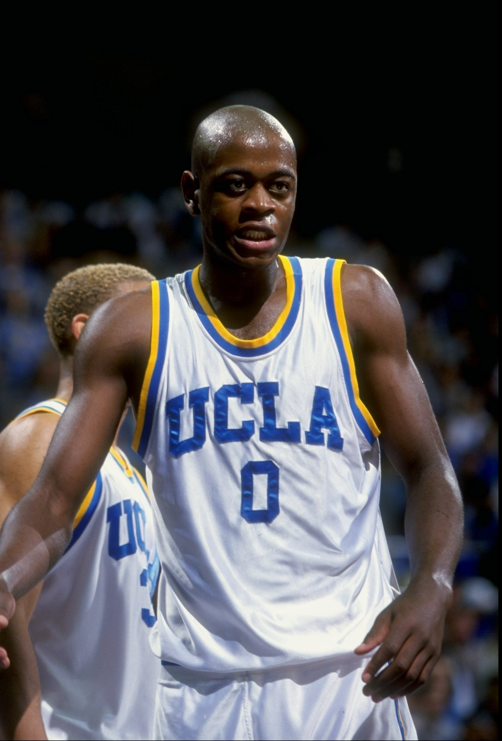 12 Dec 1998:  Forward/center Jerome Moiso #0 of the UCLA Bruins looks on during the game against the UNLV Runnin'' Rebels at Pauley Pavillion in Westwood, California. UCLA defeated UNLV 72-67. Mandatory Credit: Todd Warshaw  /Allsport