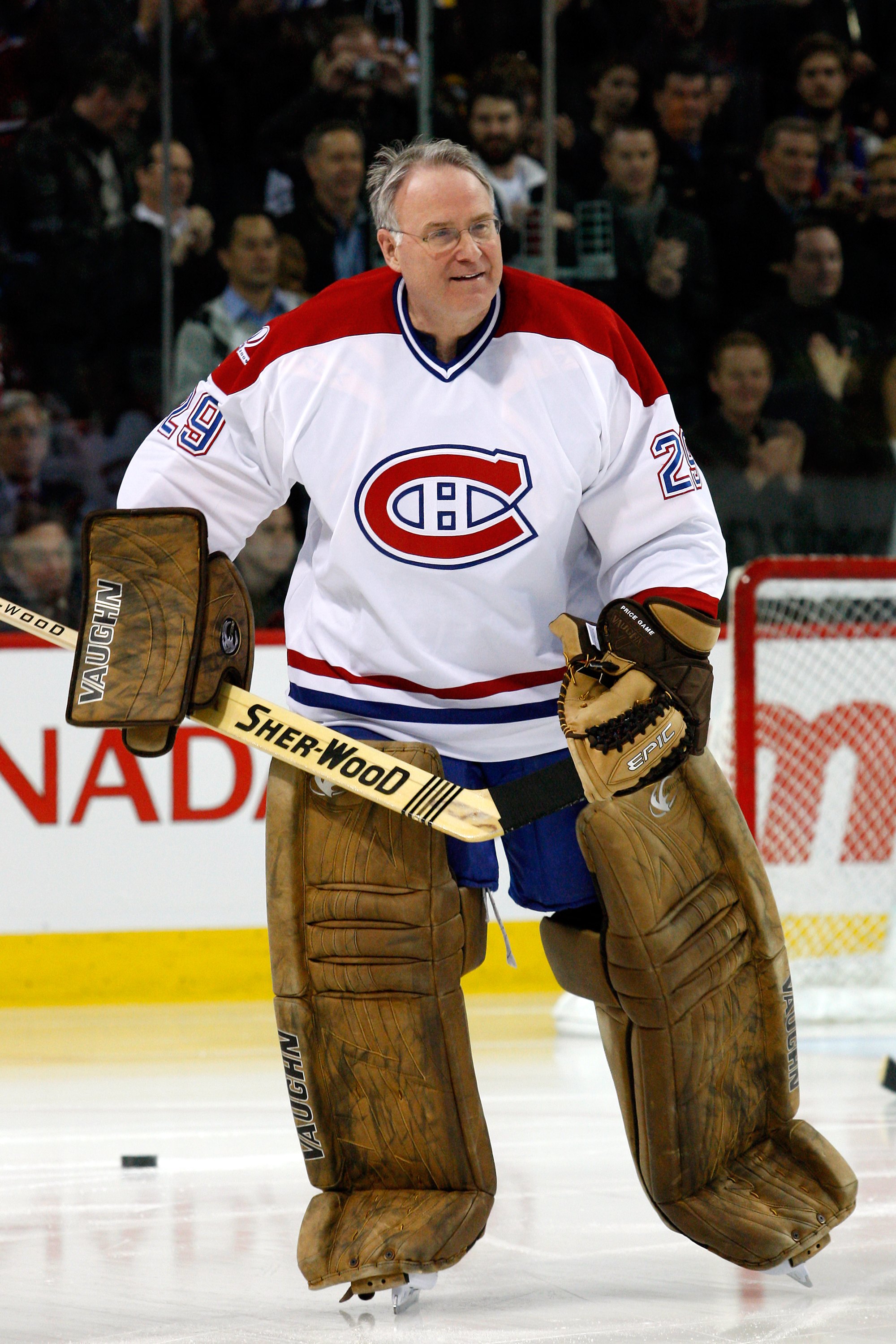 MONTREAL- DECEMBER 4:  Former Montreal Canadien Ken Dryden skates during the Centennial Celebration ceremonies prior to the NHL game between the Montreal Canadiens and Boston Bruins on December 4, 2009 at the Bell Centre in Montreal, Quebec, Canada.  The