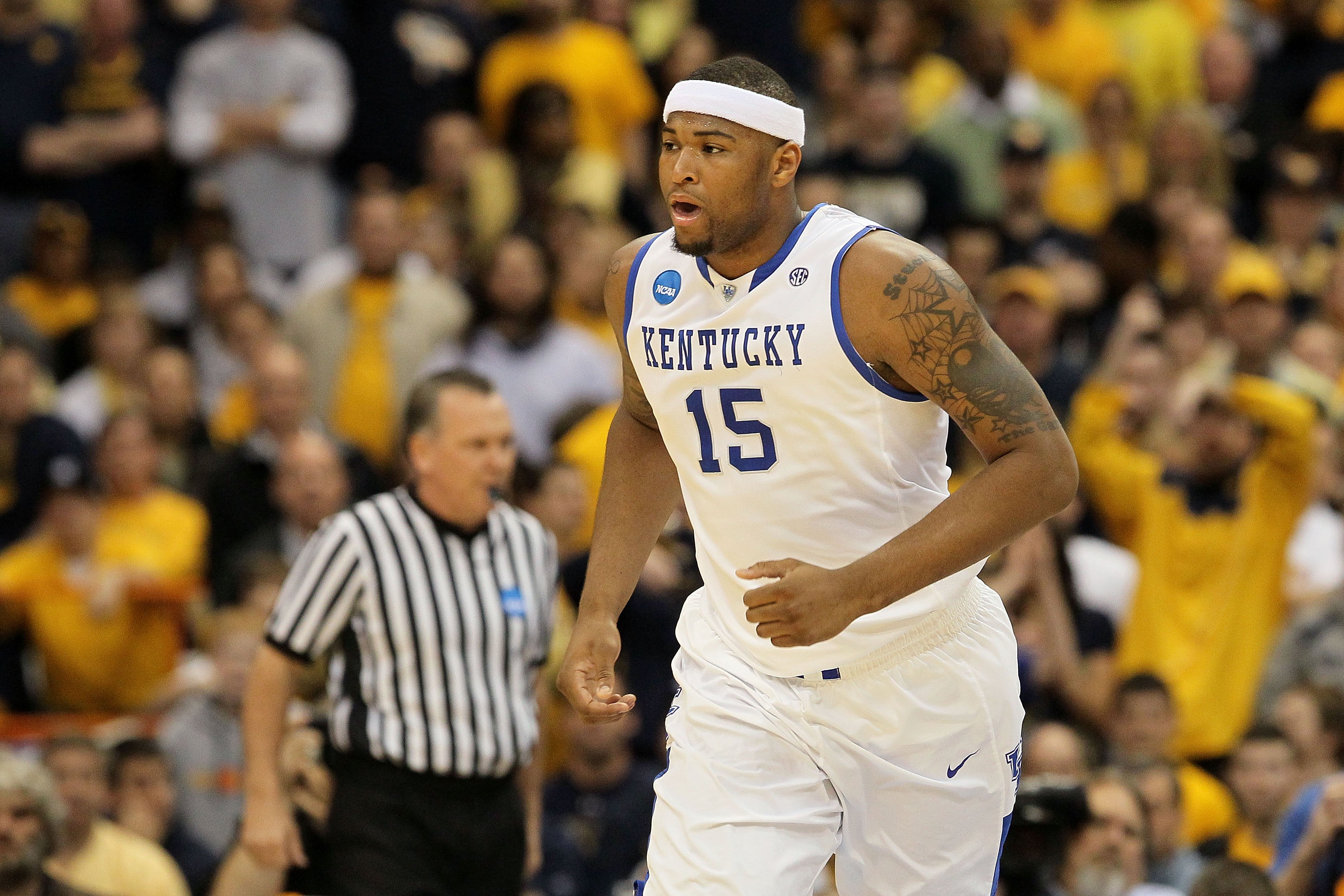 SYRACUSE, NY - MARCH 27:  DeMarcus Cousins #15 of the Kentucky Wildcats runs up court against the West Virginia Mountaineers during the east regional final of the 2010 NCAA men's basketball tournament at the Carrier Dome on March 27, 2010 in Syracuse, New